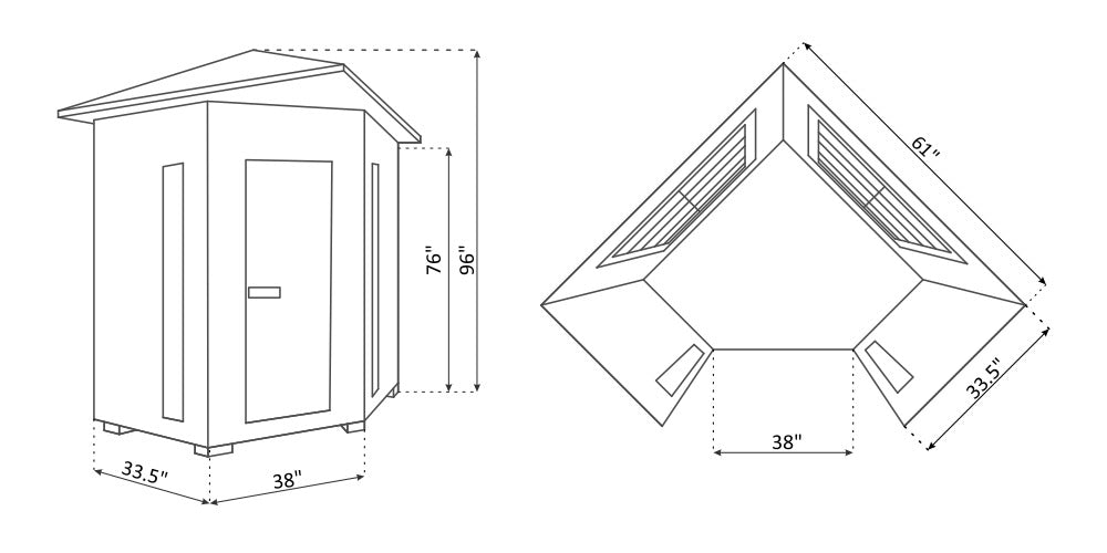 Sunrise 4 Person Corner Peak Sauna Dimensions