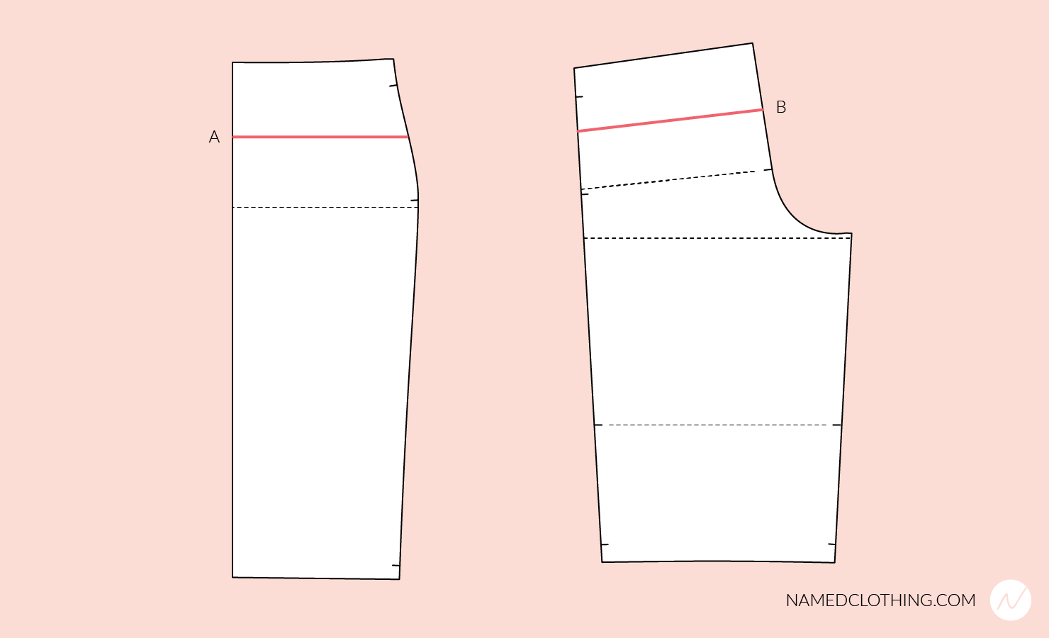 Lengthening and shortening a pattern at the hip