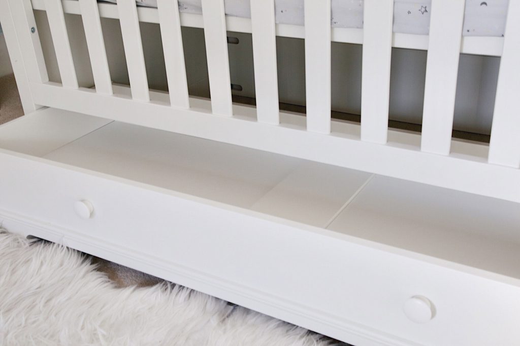 Image of the Oxford cot bed's under bed storage drawer.