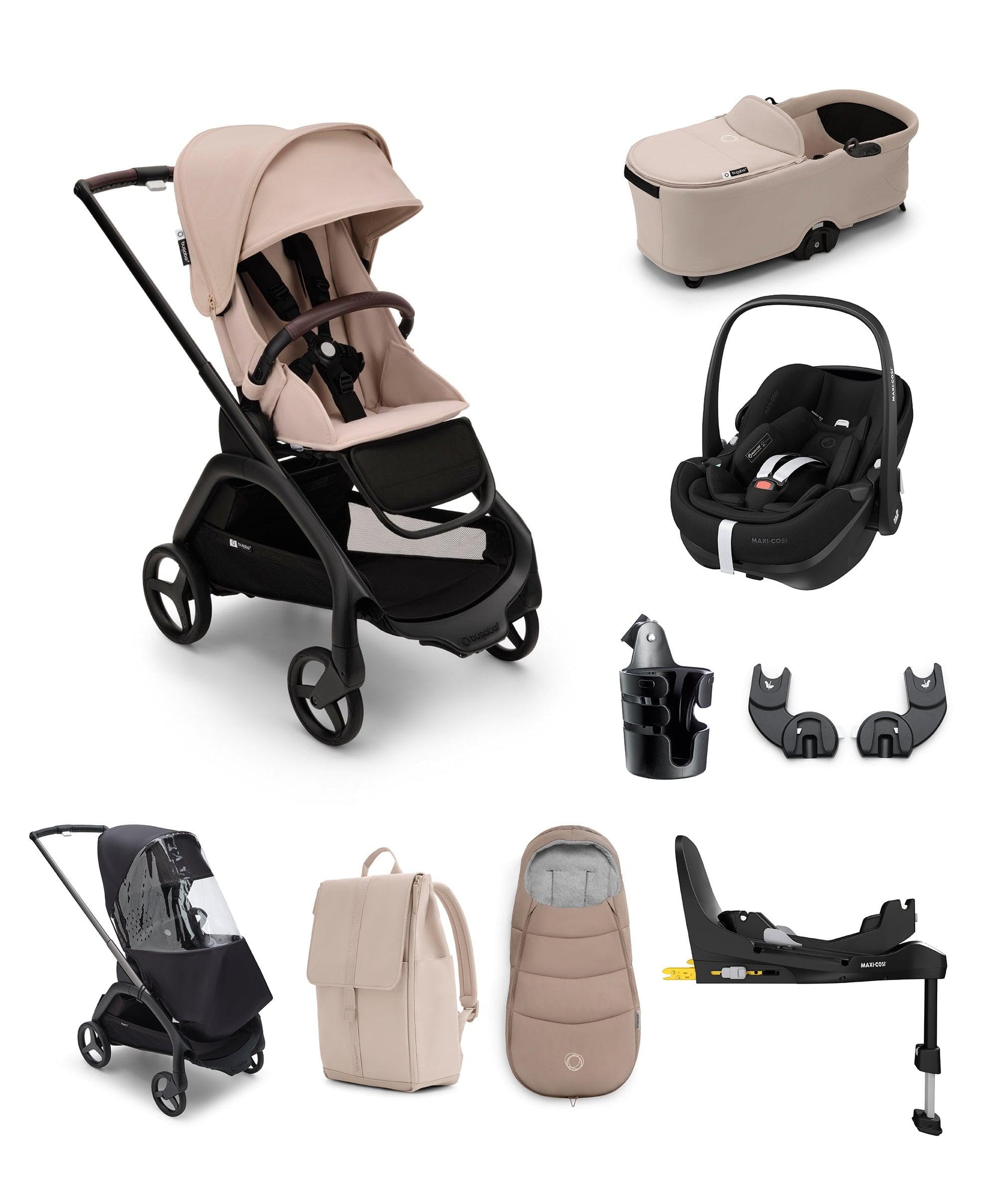 Bugaboo Dragonfly Essential Bundle with Maxi-Cosi Pebble 360 Pebble Pro Car Seat & Base - Taupe