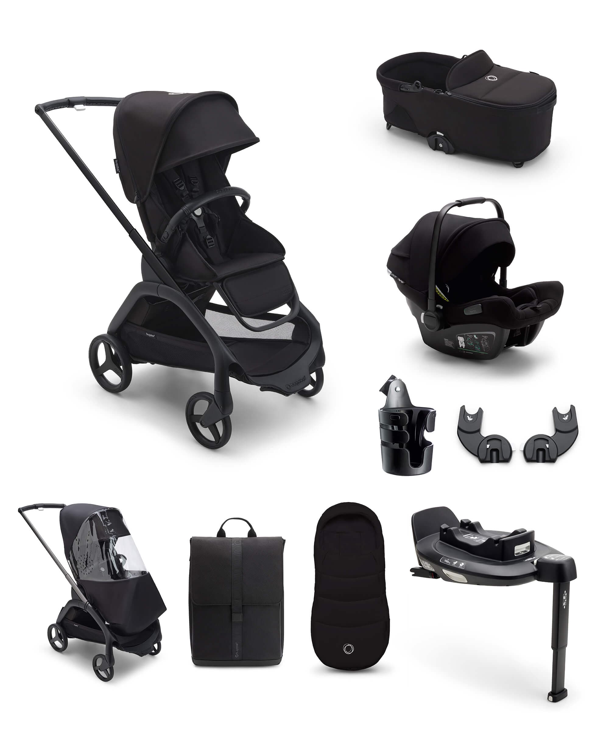 Bugaboo Dragonfly Ultimate 9 Piece Bundle with Nuna Turtle Air 360 Car Seat and Base in Turtle Black