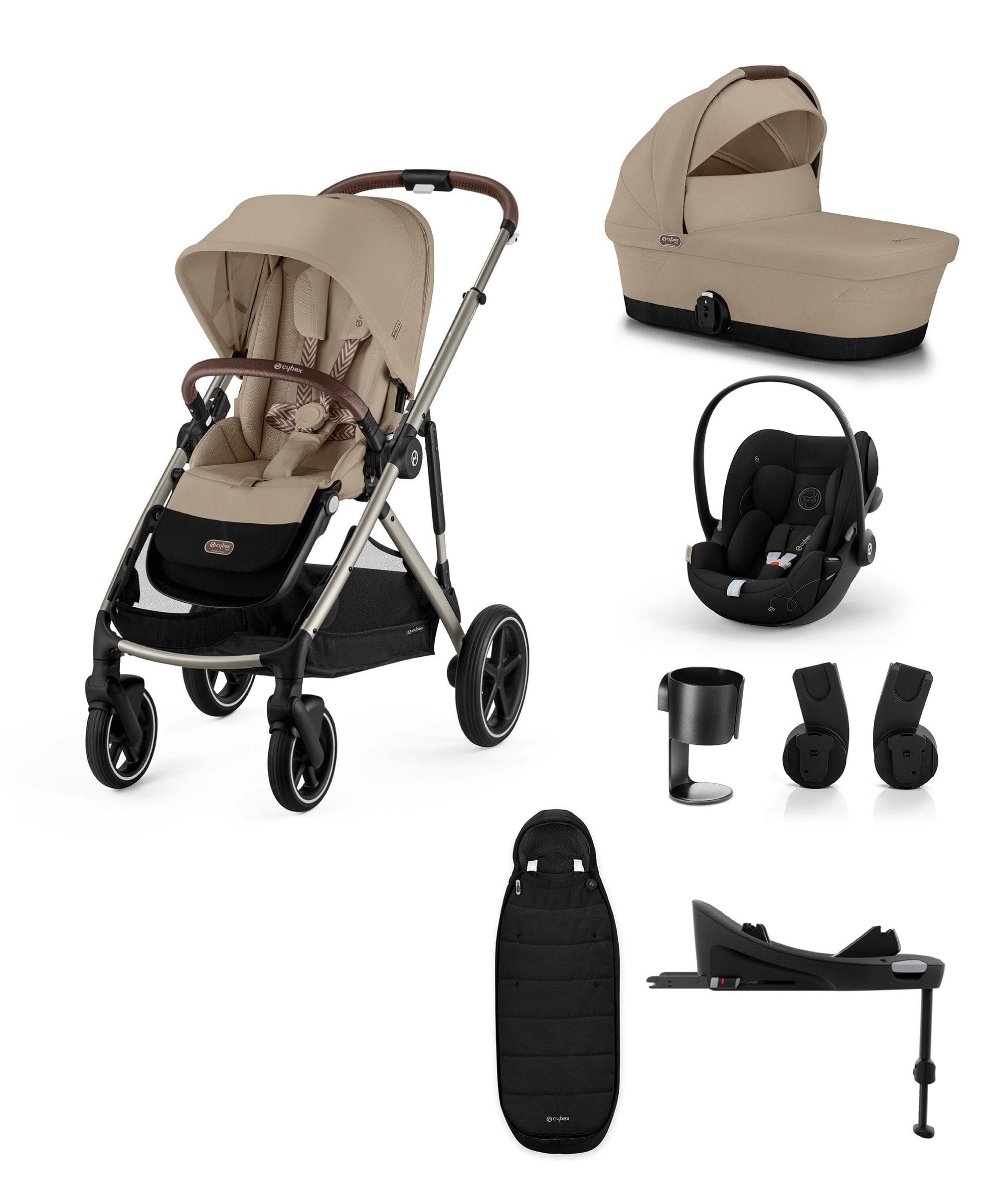 Cybex Gazelle S Pushchair 7 Piece Bundle with Cloud G i-Size Car Seat & Base - Almond Beige