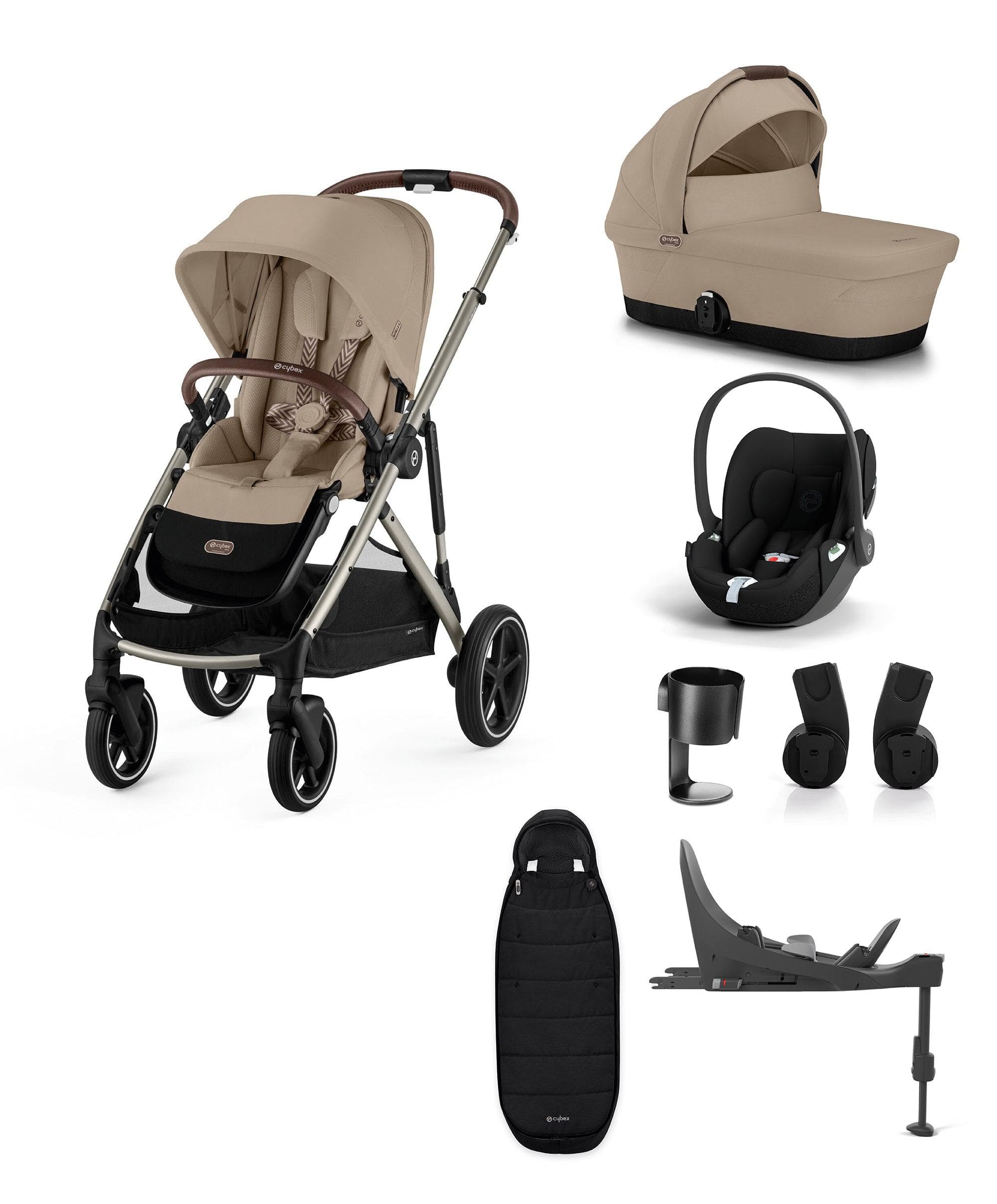 Cybex Gazelle S Pushchair 7 Piece Bundle with Cloud T i-Size Baby Car Seat & Base - Almond Beige