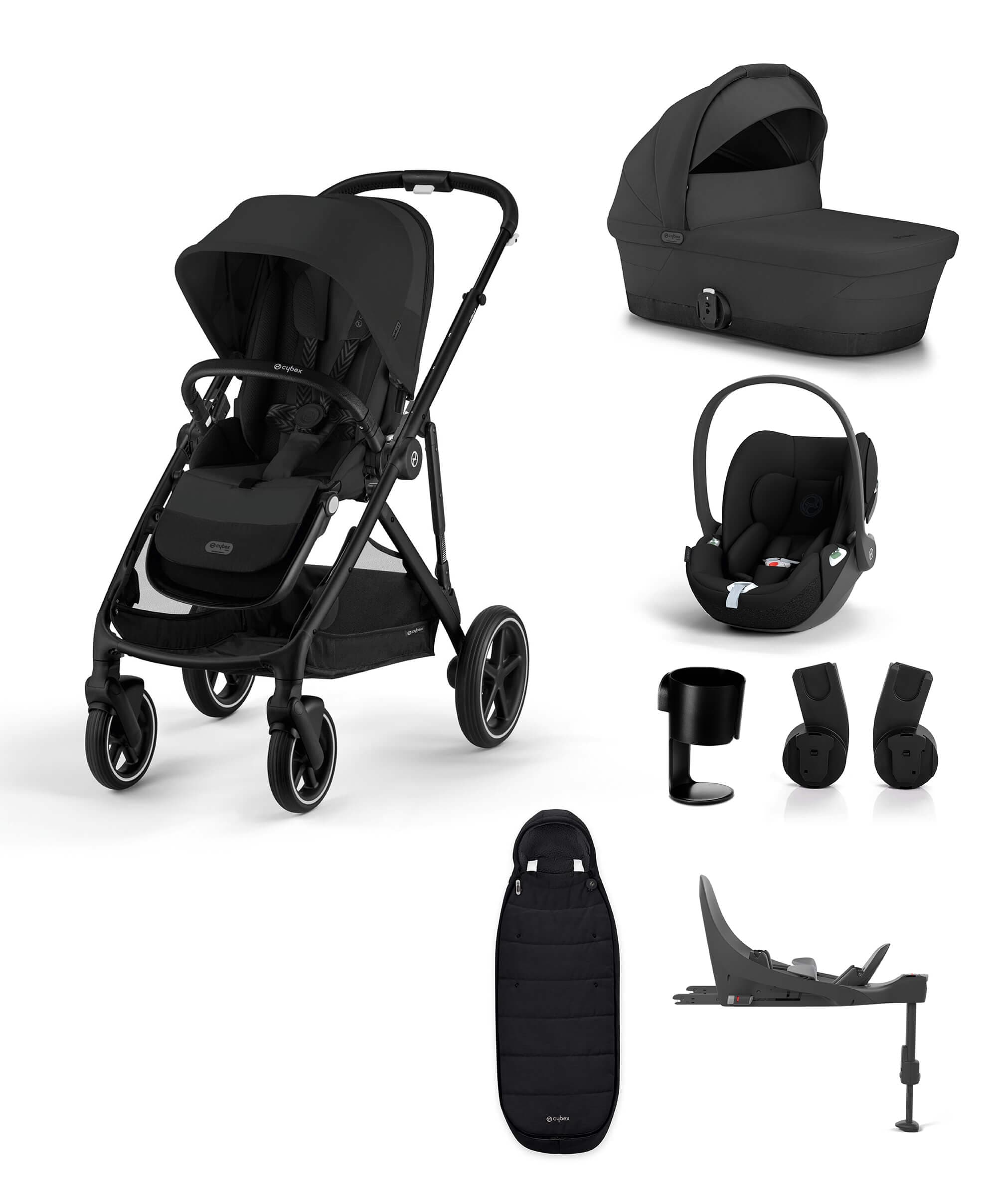 Cybex Gazelle S Pushchair Bundle with Cloud T Car Seat and Base In Moon Black