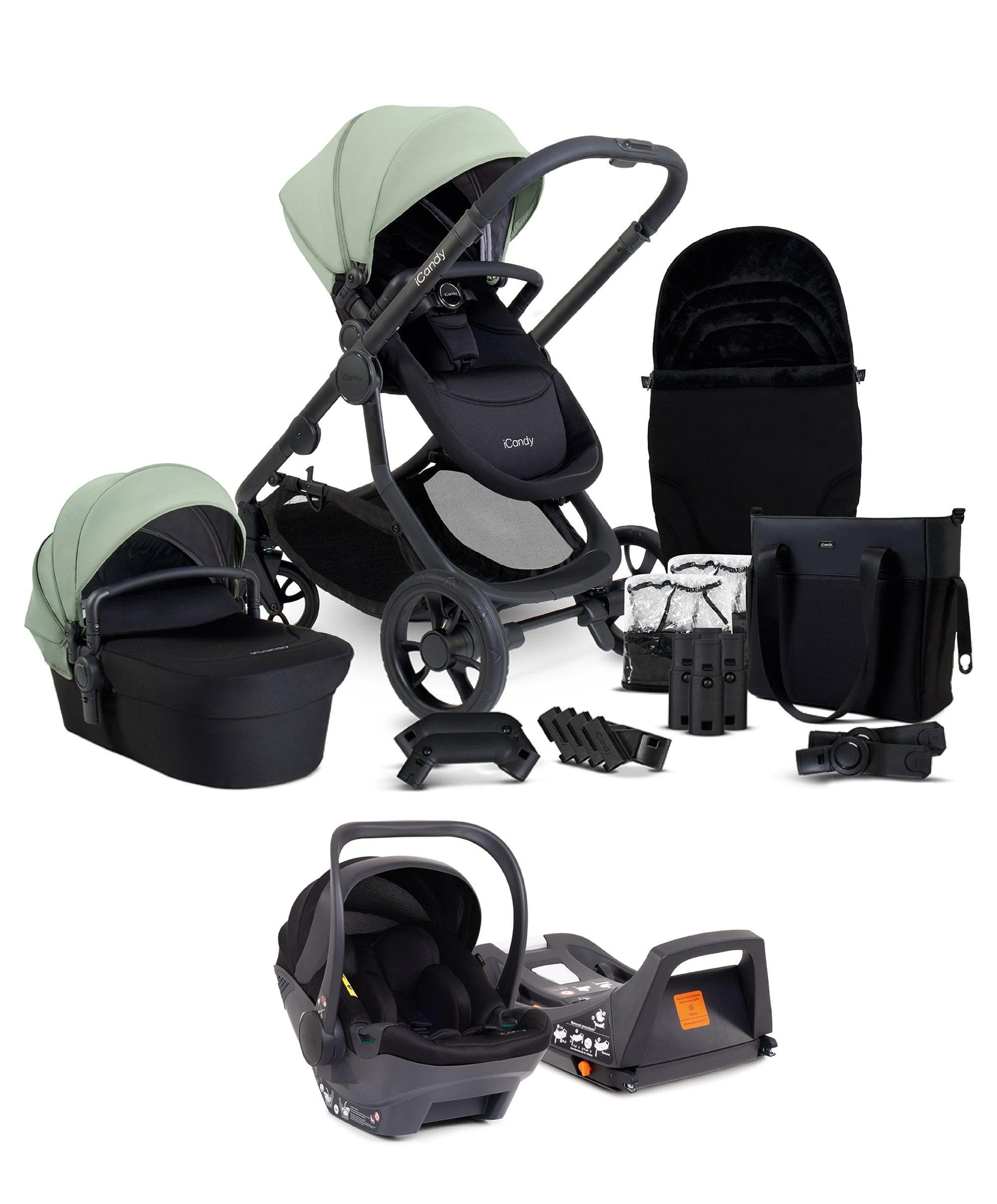 iCandy Orange4 Pushchair Bundle with iCandy Cocoon Car Seat & Base - Pistachio