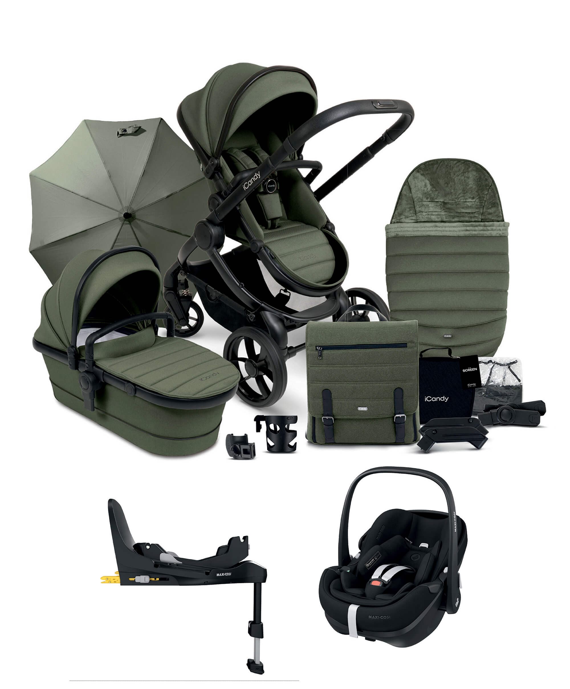 iCandy Peach 7 Complete Pushchair Bundle with Maxi-Cosi Pebble 360 Car Seat & Base - Ivy