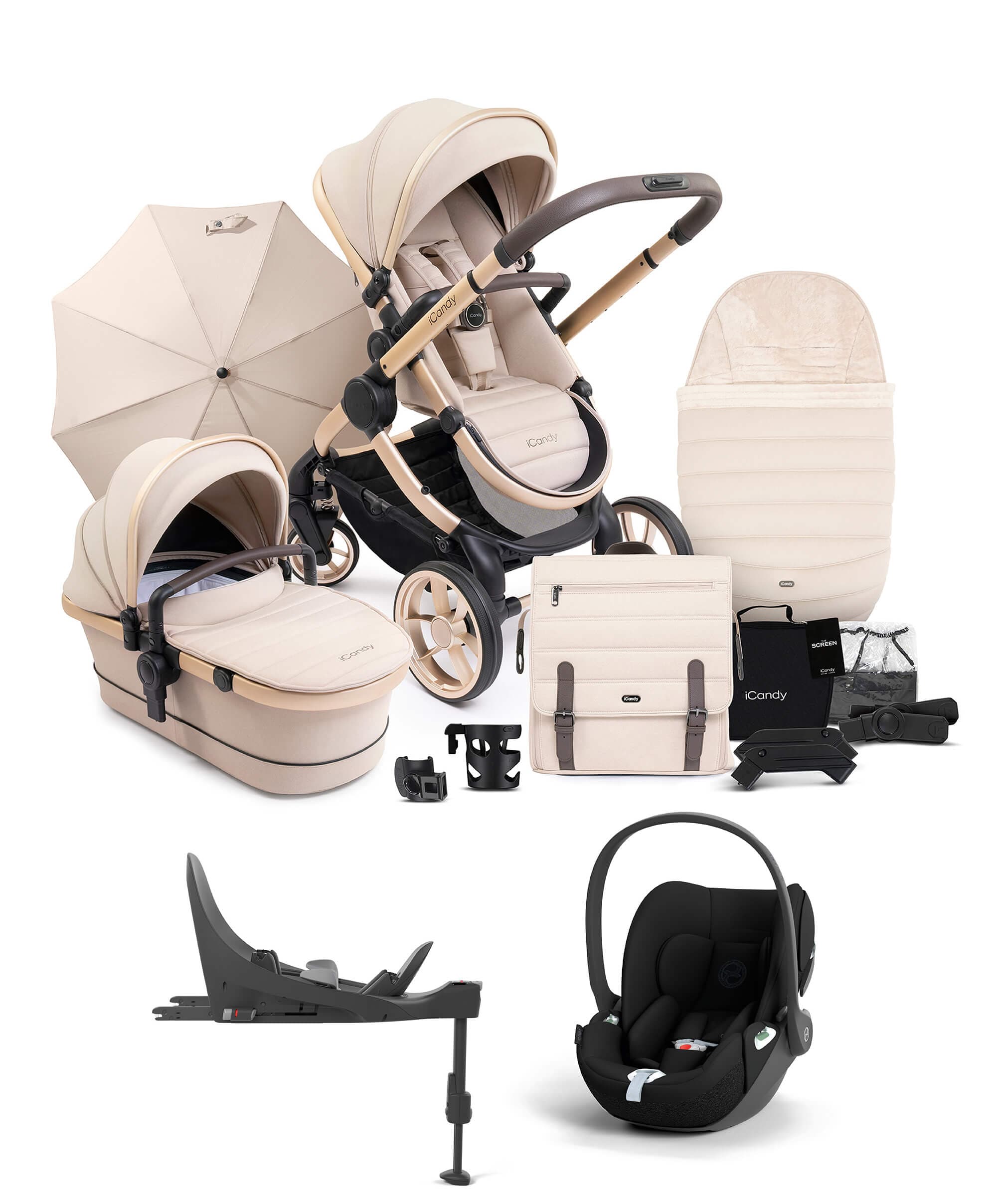 iCandy Peach 7 Complete Pushchair Bundle with Cloud T Car Seat & Base - Biscotti