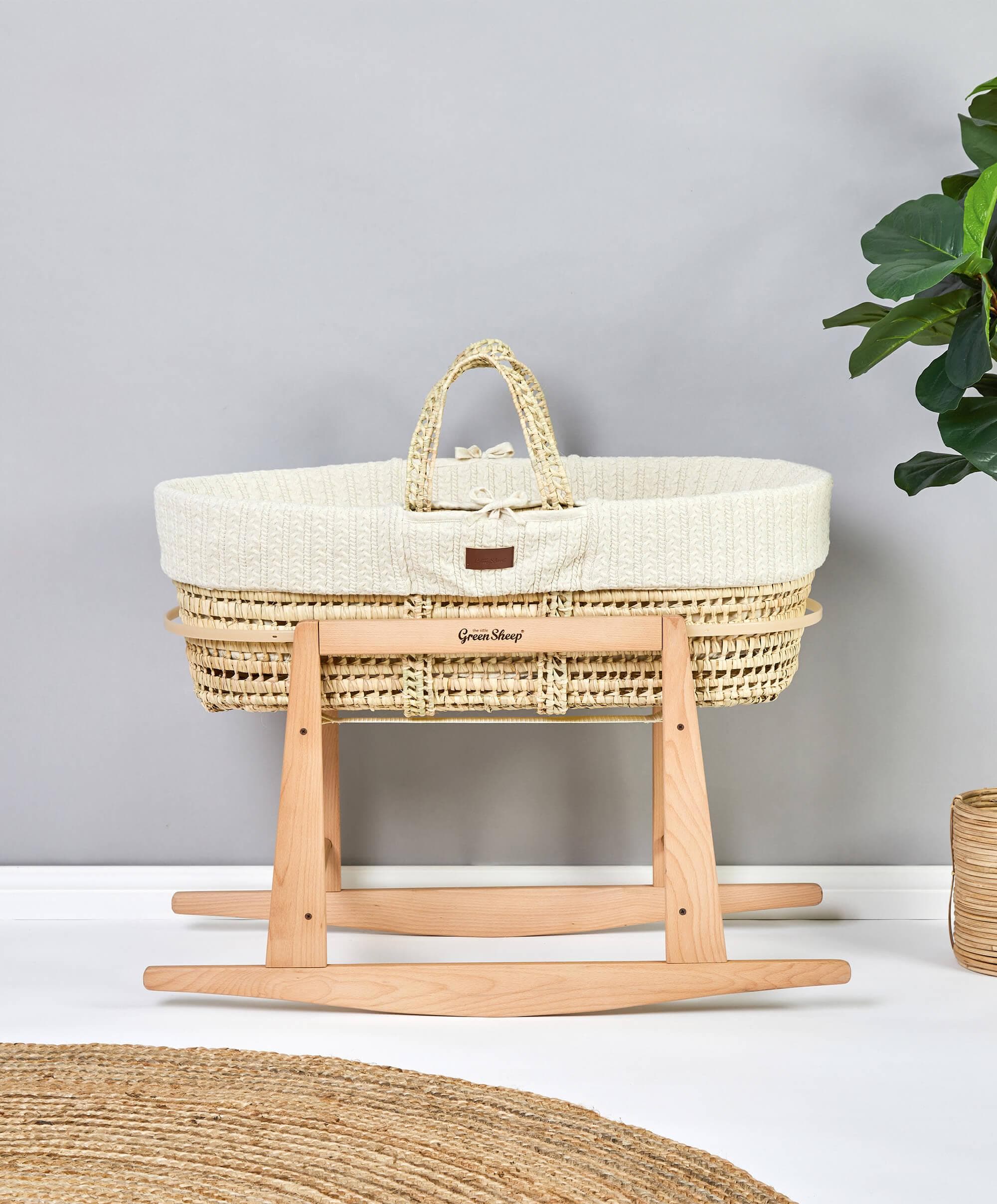 Little Green Sheep Moses Basket & Rocking Stand - Linen / Natural