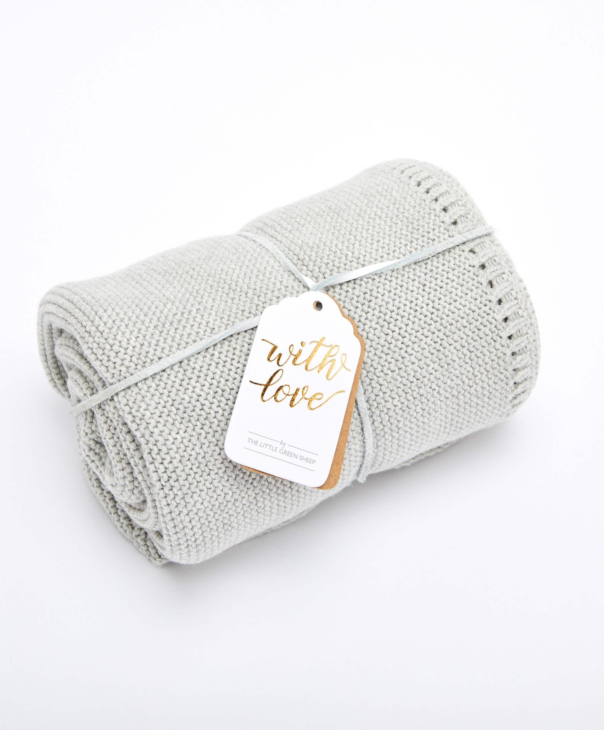 The Little Green Sheep Organic Knitted Cellular Baby Blanket in Dove