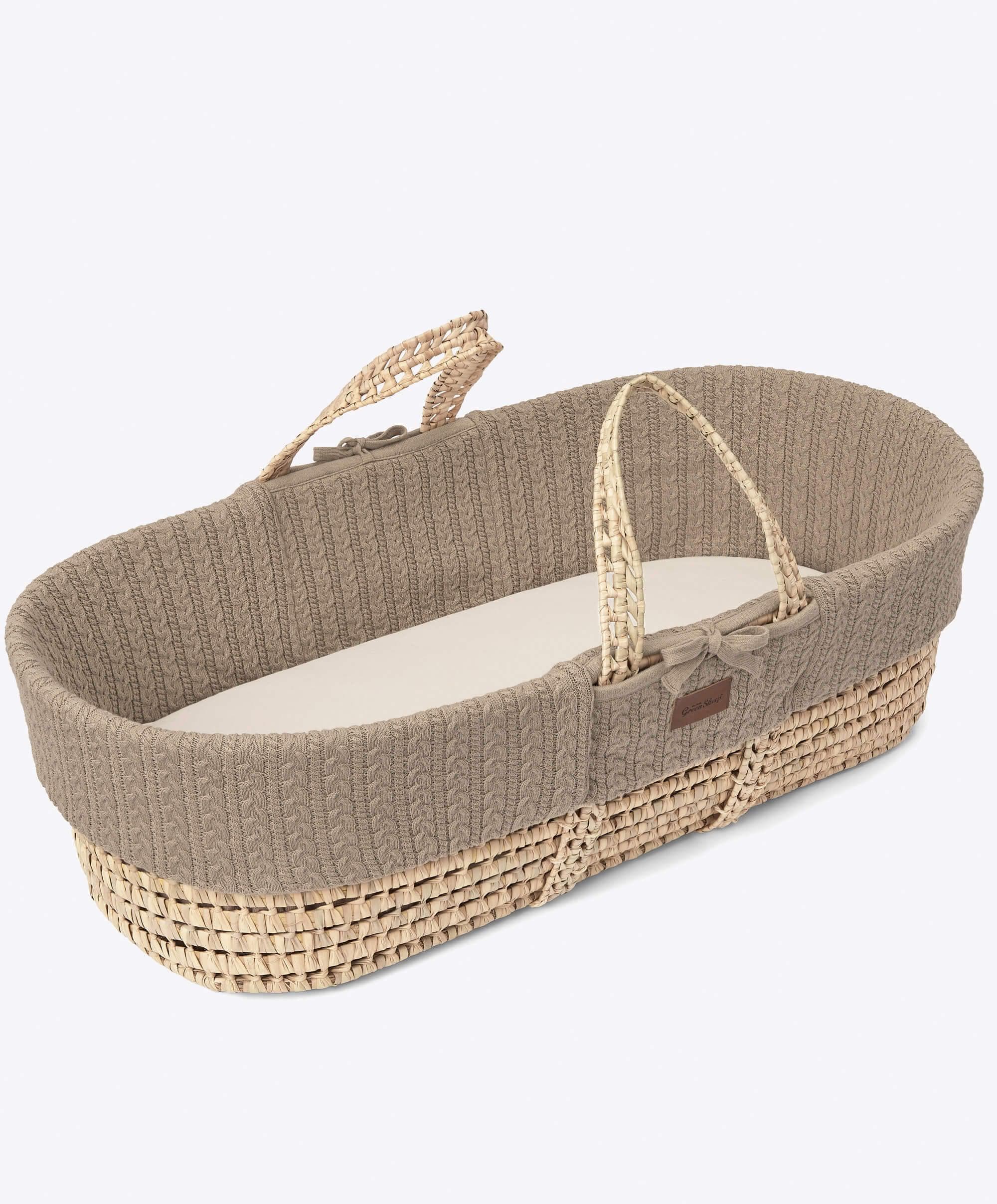 Little Green Sheep Organic Knitted Moses Basket & Mattress - Truffle