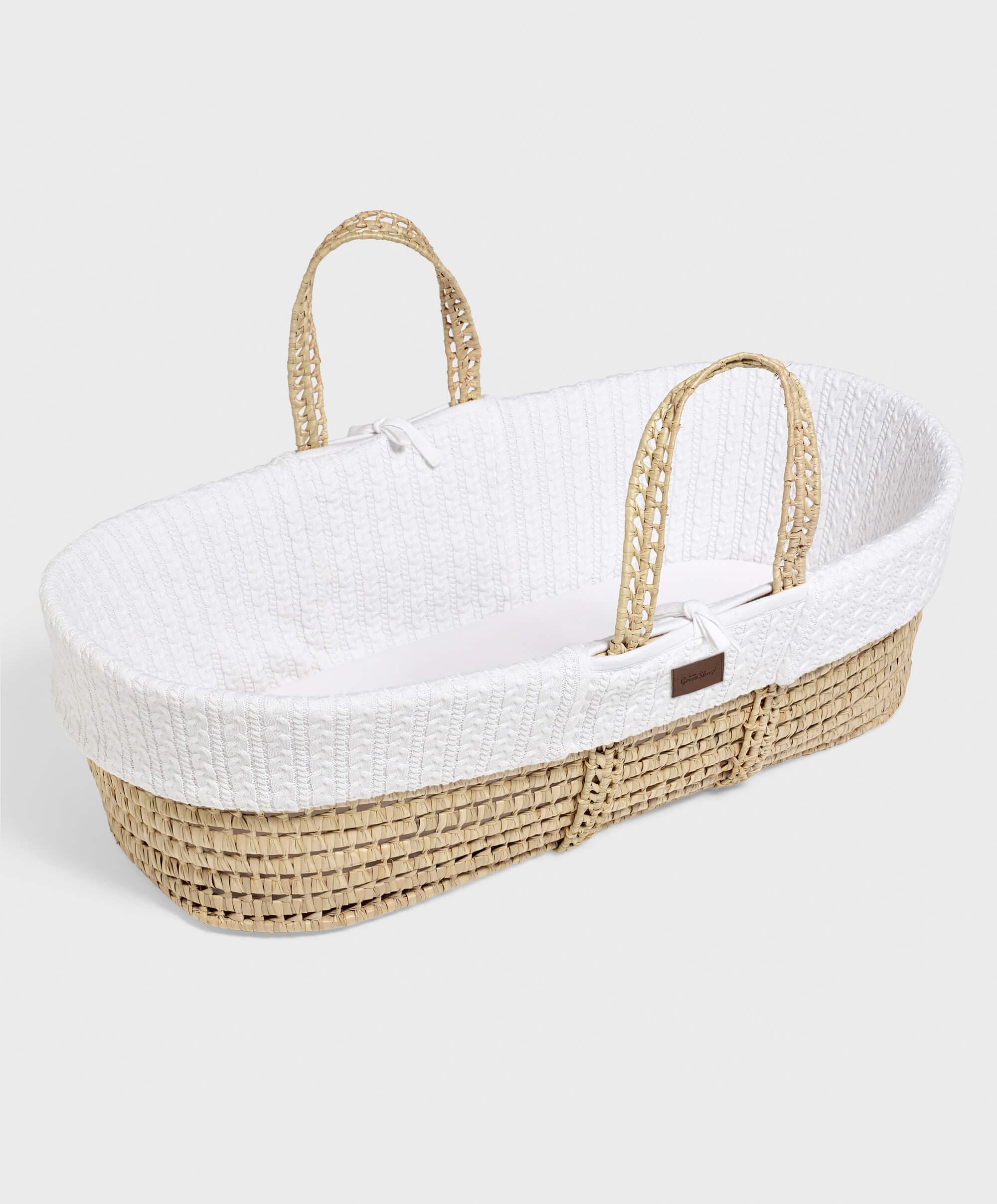 Little Green Sheep Knitted Moses Basket - White