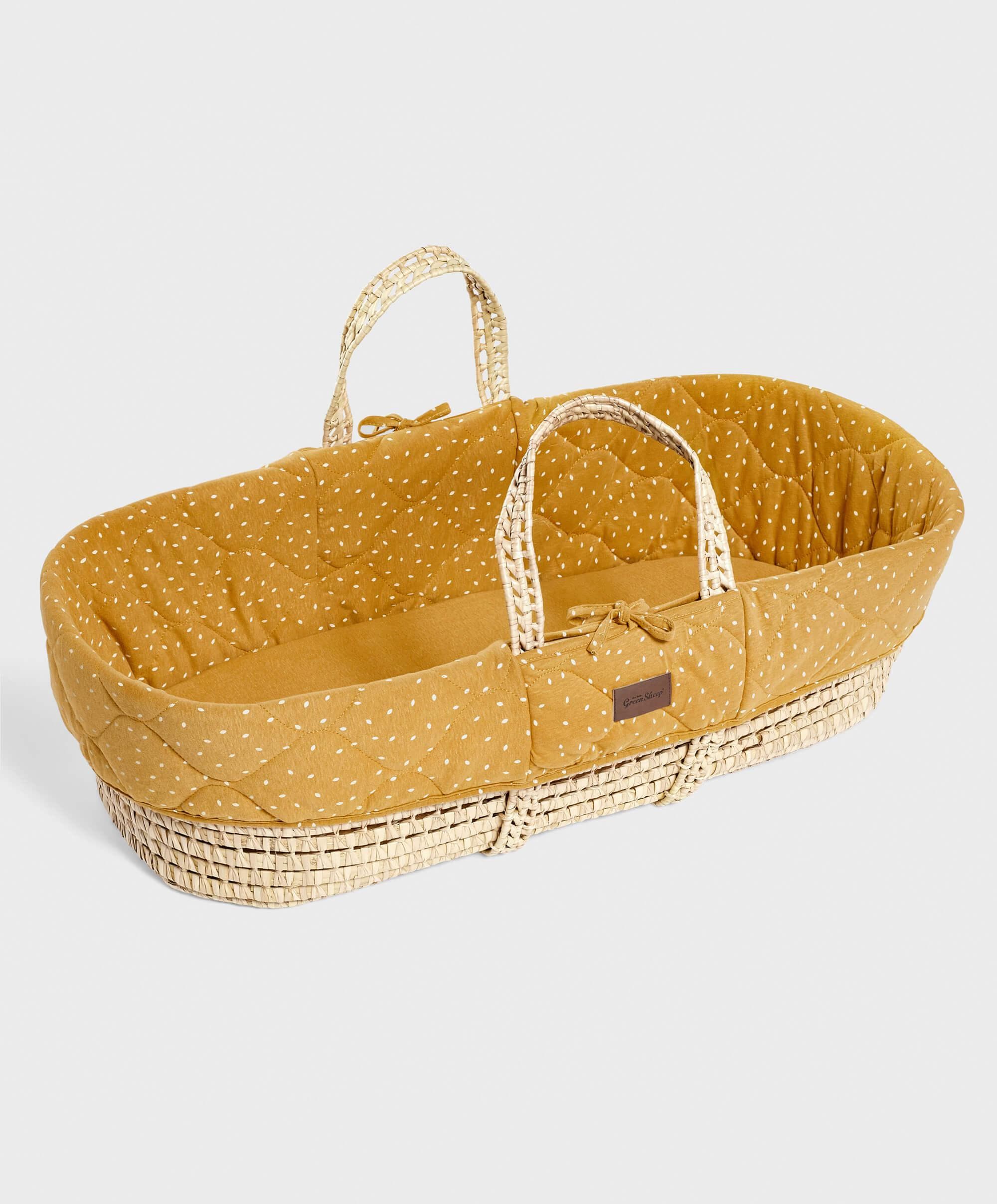 Little Green Sheep Quilted Moses Basket - Honey Rice Print