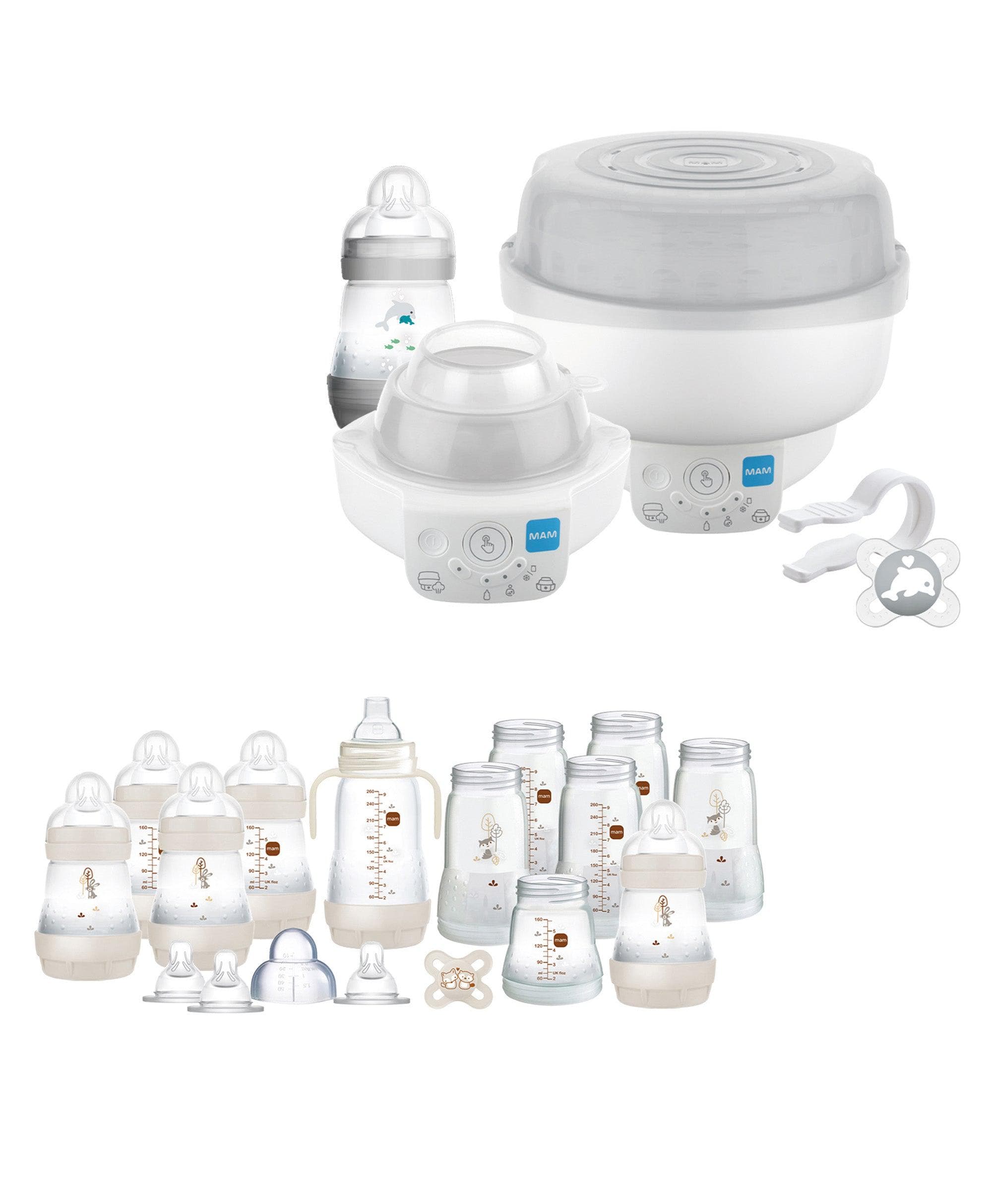 MAM Baby 6-in-1 Electric Steriliser & Large Bottle Starter Bundle - Matt Taupe