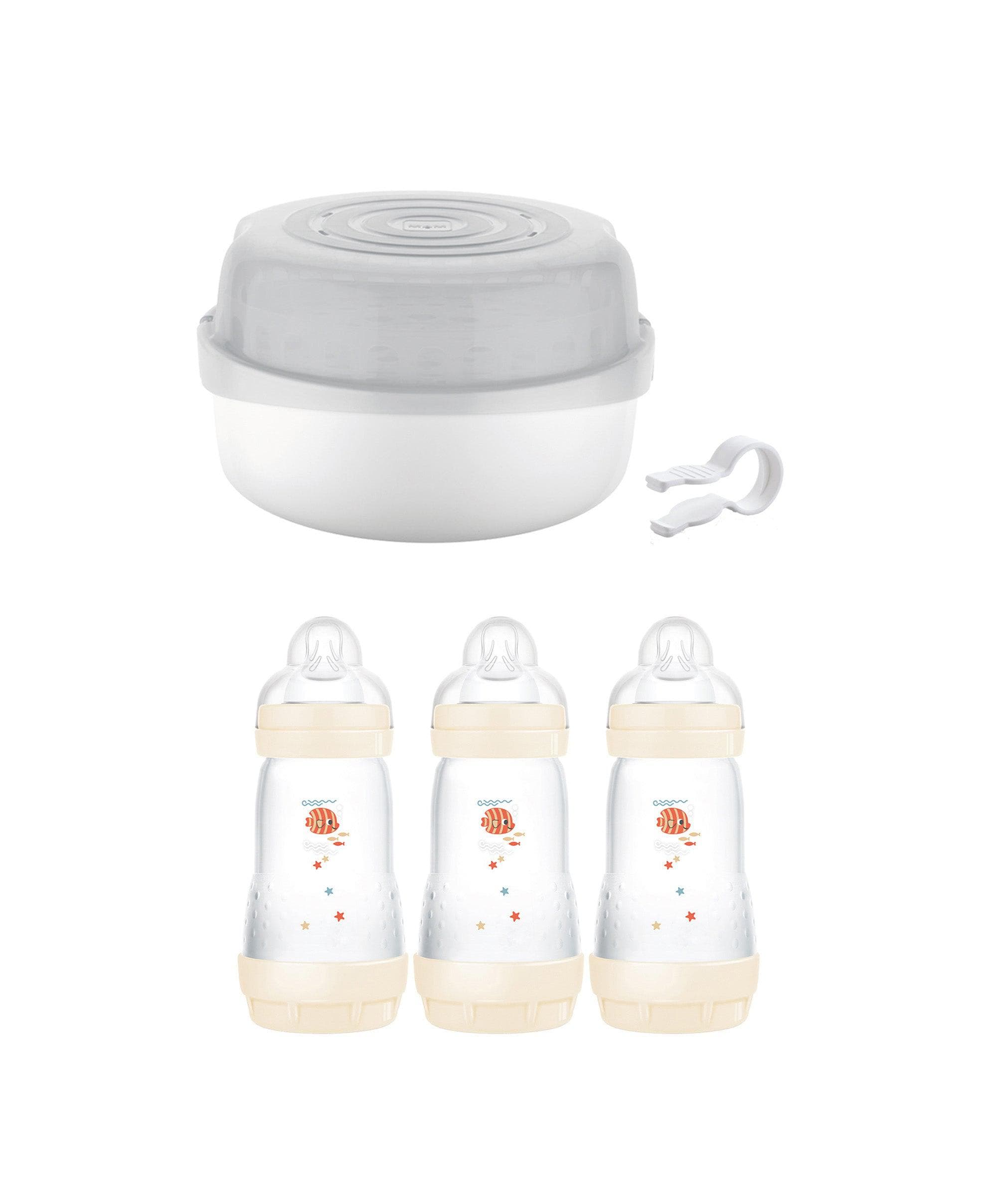 MAM Microwave Steam Steriliser with Taupe 260ml Bottle Set