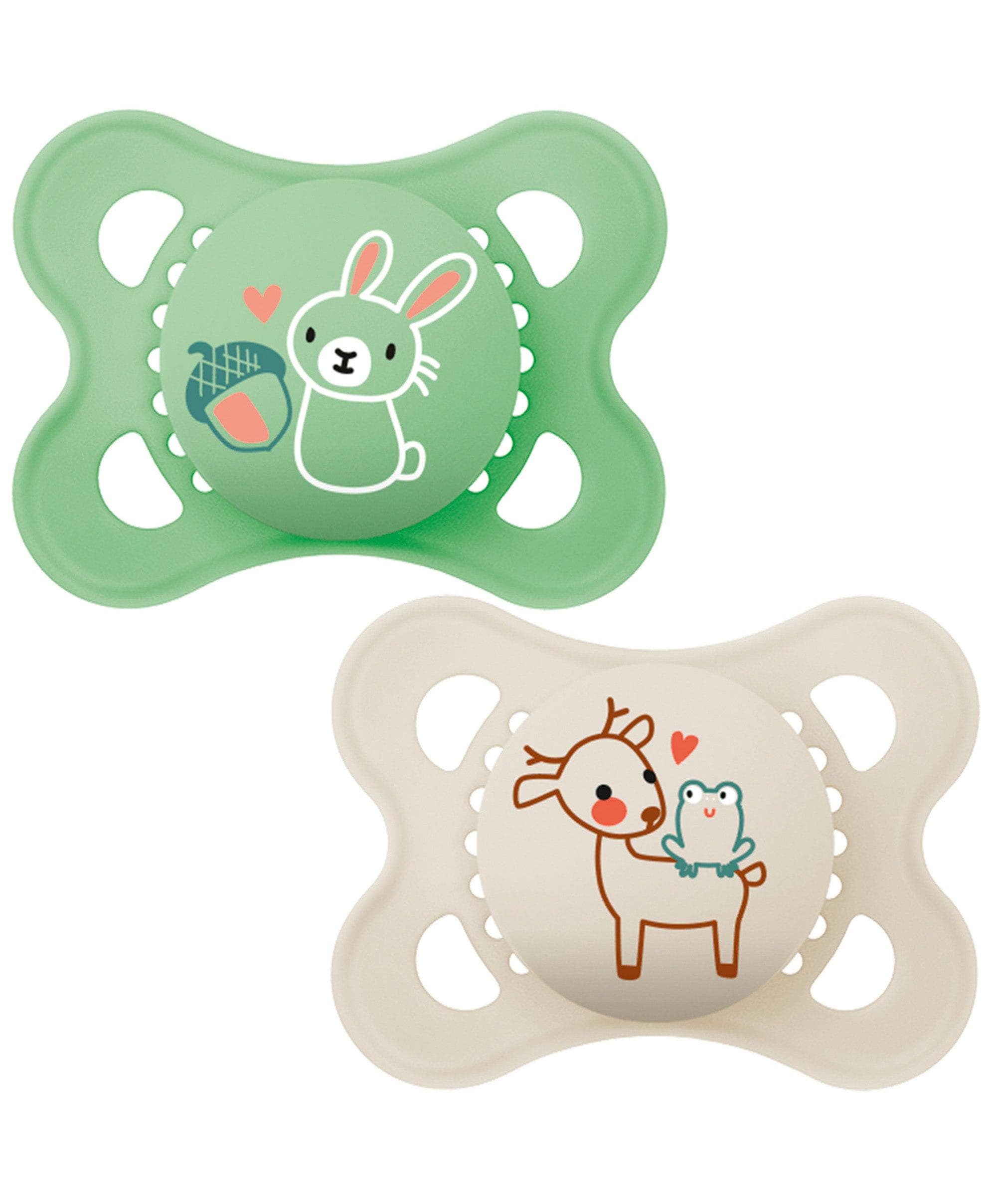 MAM Pure Original 2-6m Soother 2pk - Unisex in Taupe and Green