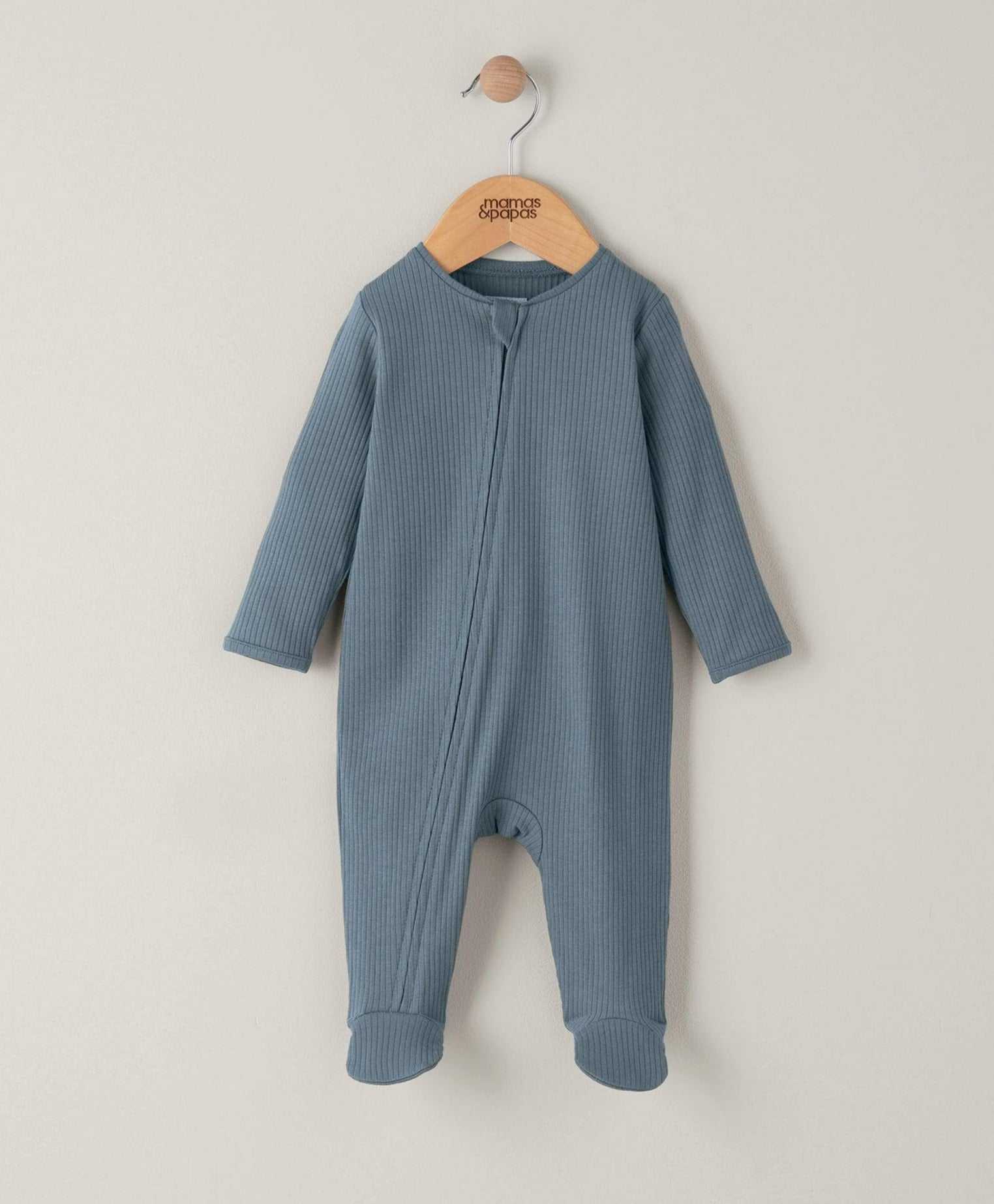 Organic Cotton Ribbed Sleepsuit - Petrol Blue