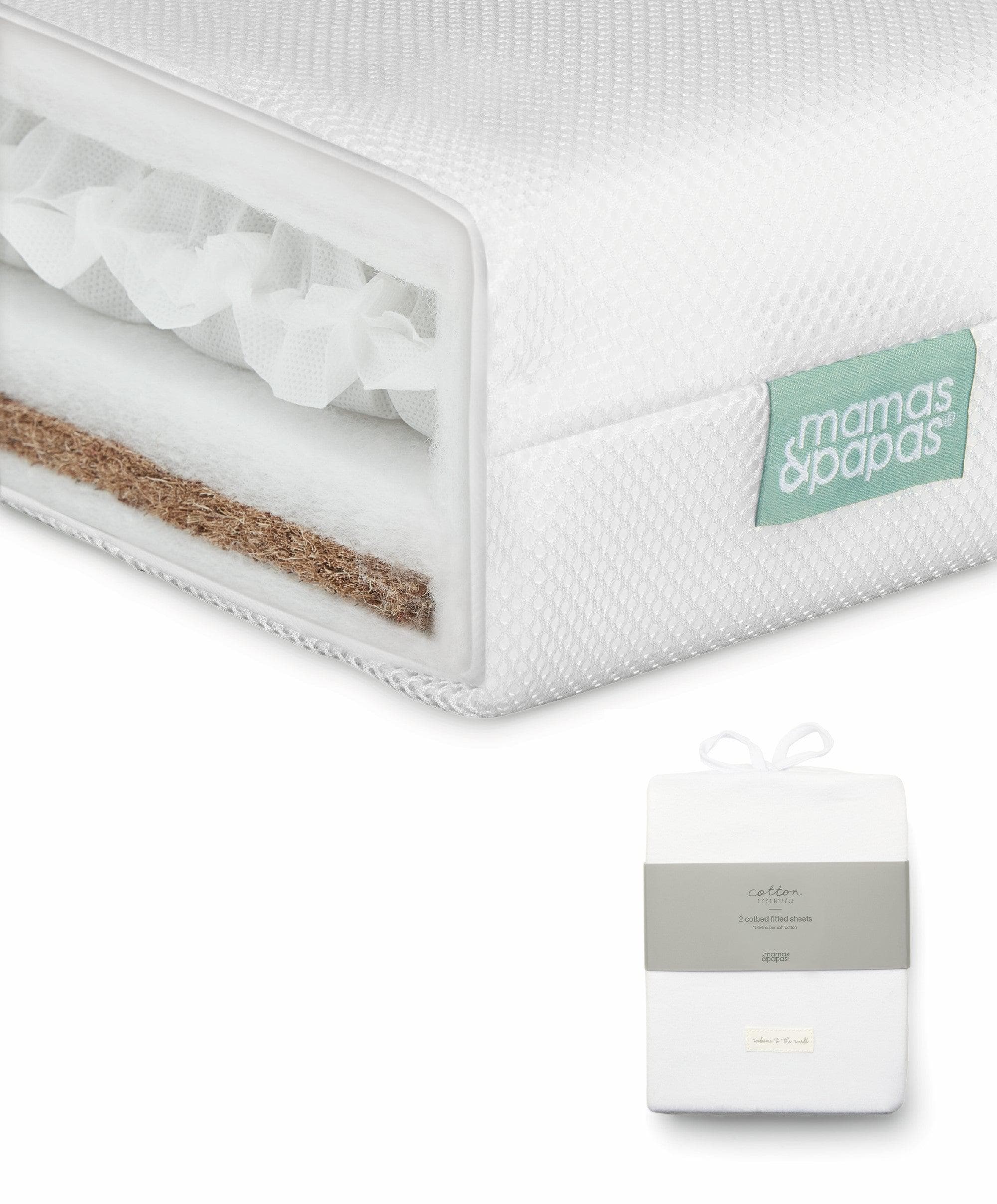 Premium Dual Core Cotbed Mattress & Cotbed Fitted Sheets (Pack of 2) Bundle