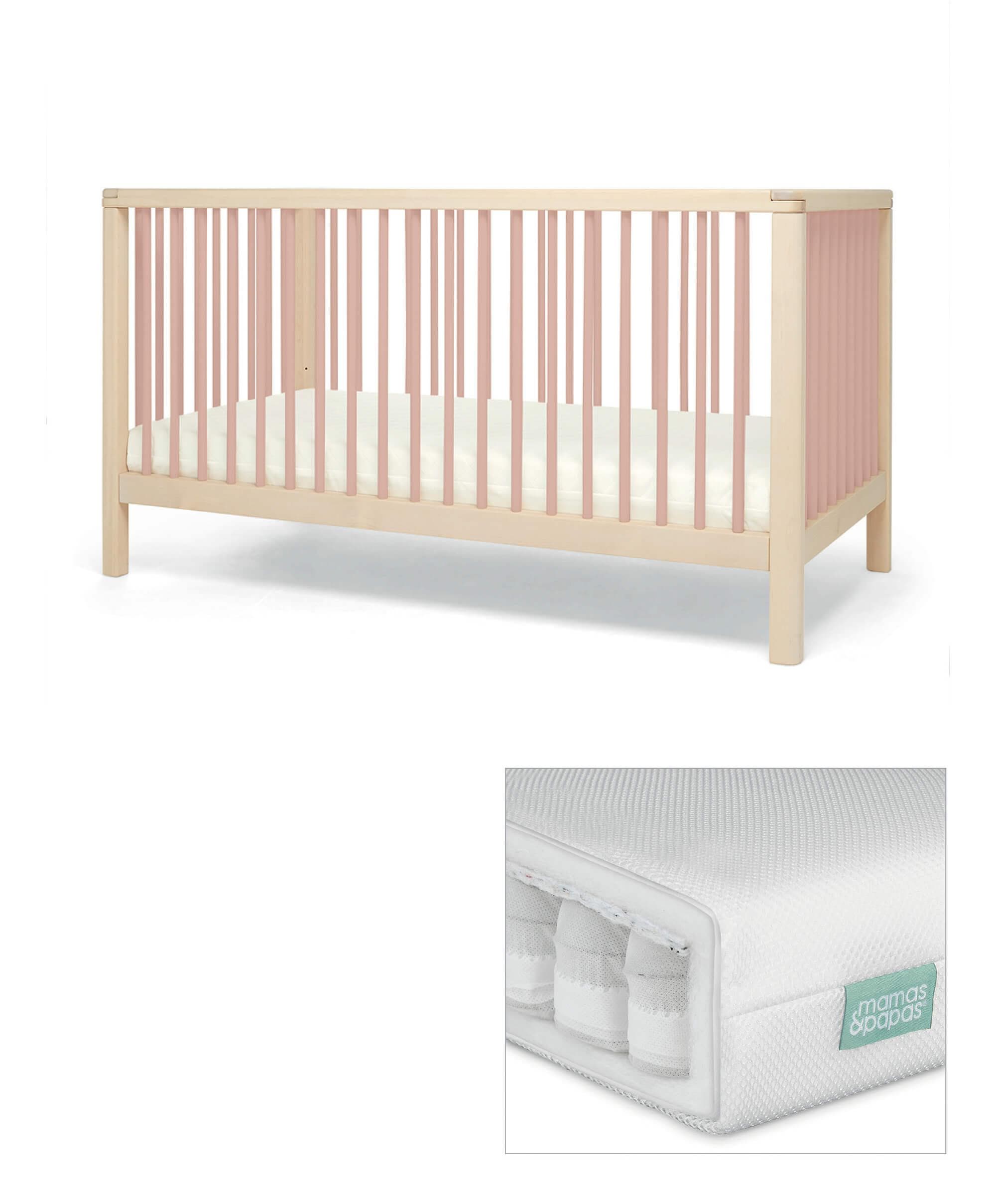 Solo Cotbed & Premium Pocket Spring Cotbed Mattress Bundle - Blush/Natural