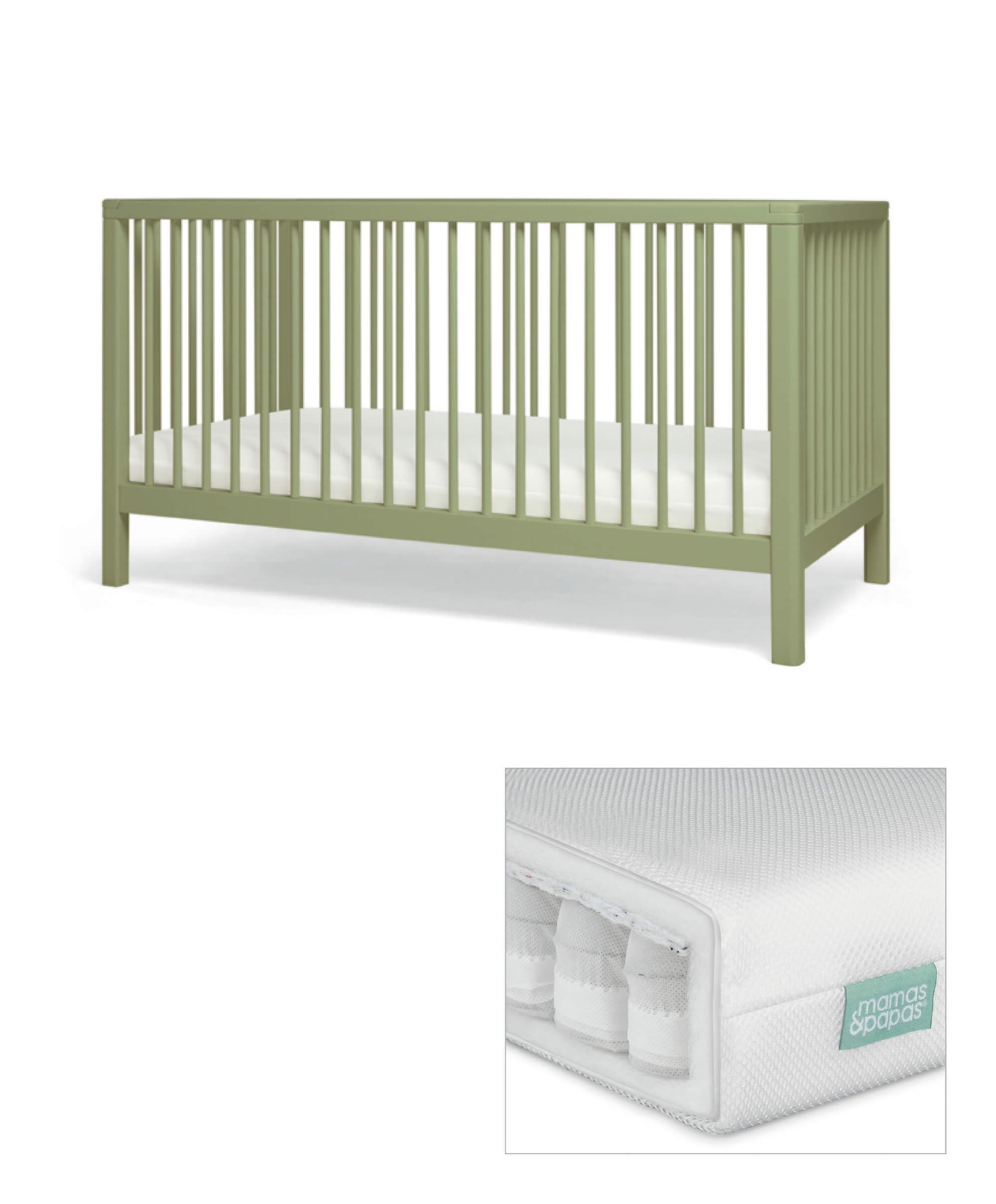 Solo Cotbed & Premium Pocket Spring Cotbed Mattress Bundle - Moss Green