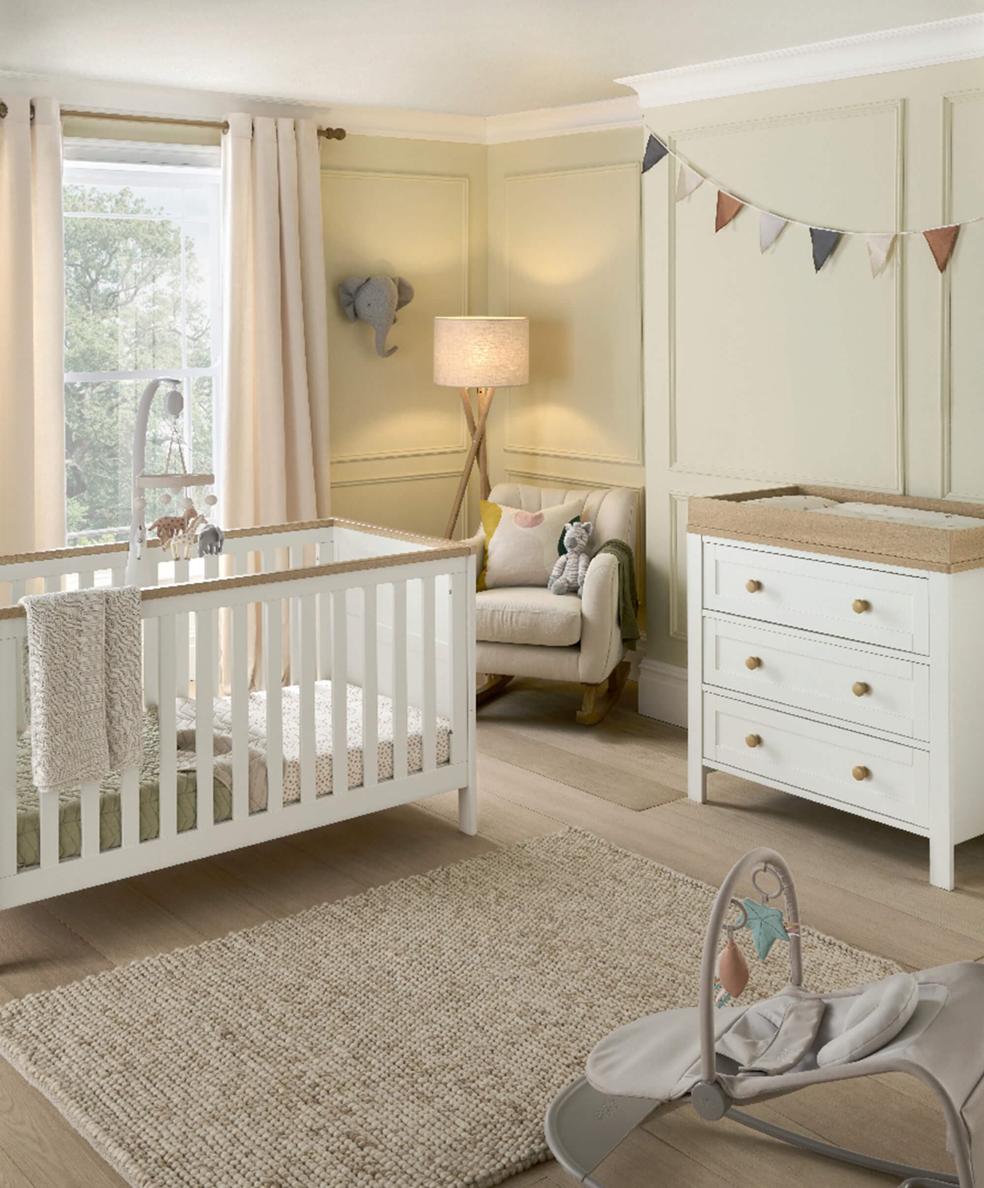 Wedmore 2 Piece Cotbed Set with Nursery Dresser Changer - White/Natural