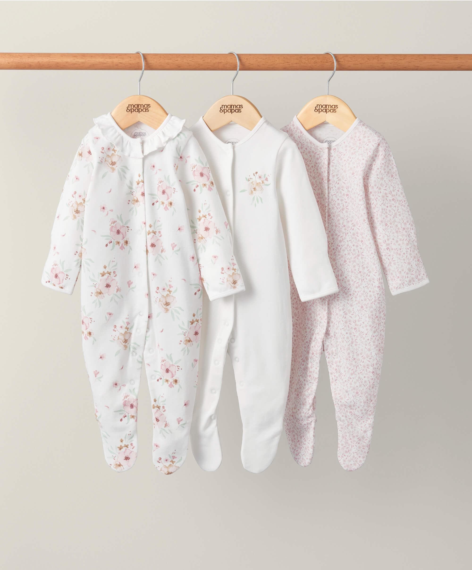 Watercolour Flowers Sleepsuits (Set of 3) - Pink