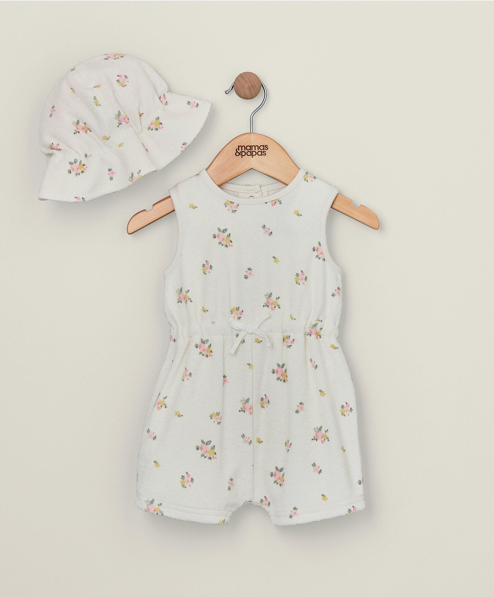 Floral Towelling Romper & Hat Outfit Set