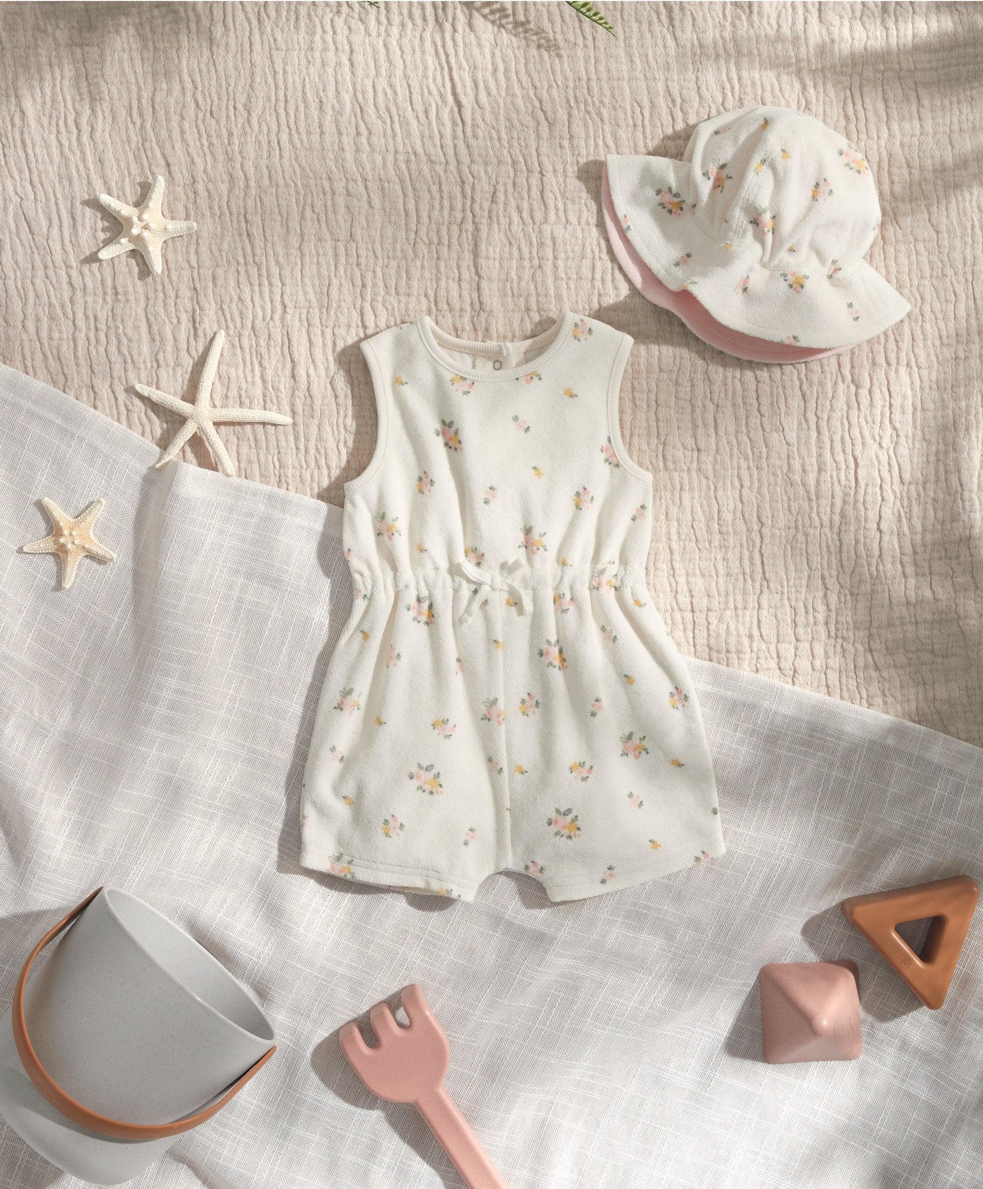 Floral Towelling Romper & Hat Outfit Set