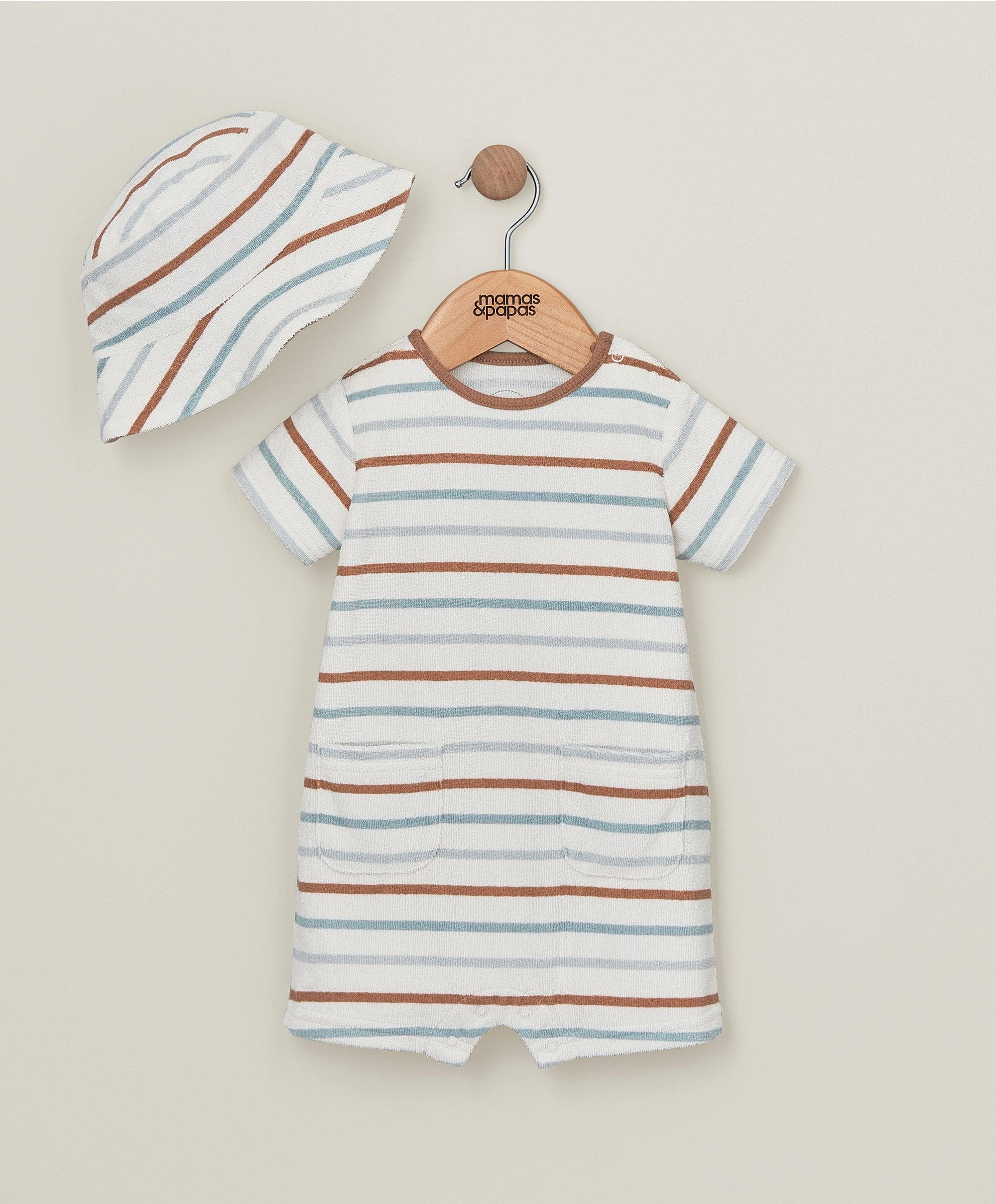 Stripe Towelling Romper & Hat Outfit Set