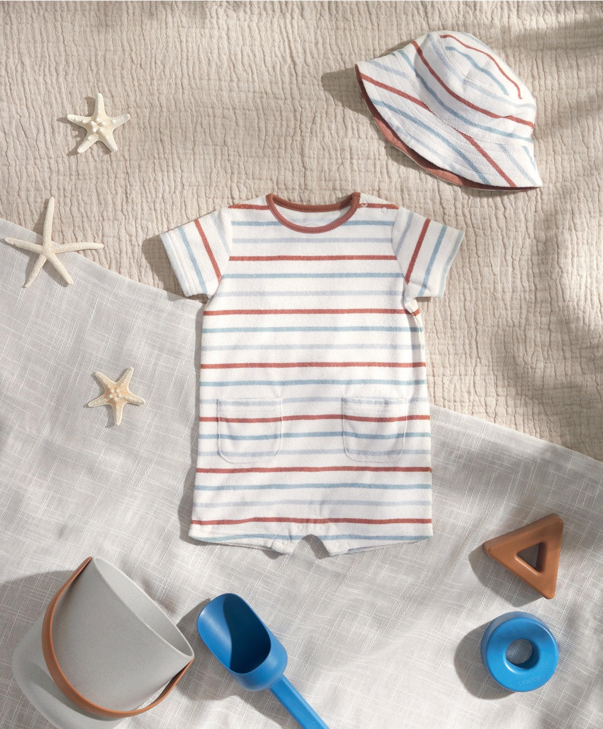 Stripe Towelling Romper & Hat Outfit Set