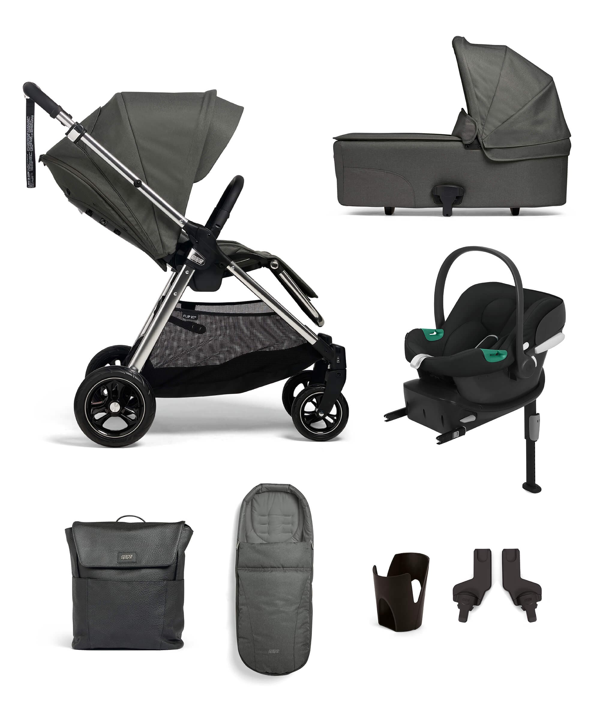 Flip XT³ Pushchair Complete Bundle with Cybex Aton B2 Car Seat & Base (7 Pieces) - Harbour Grey