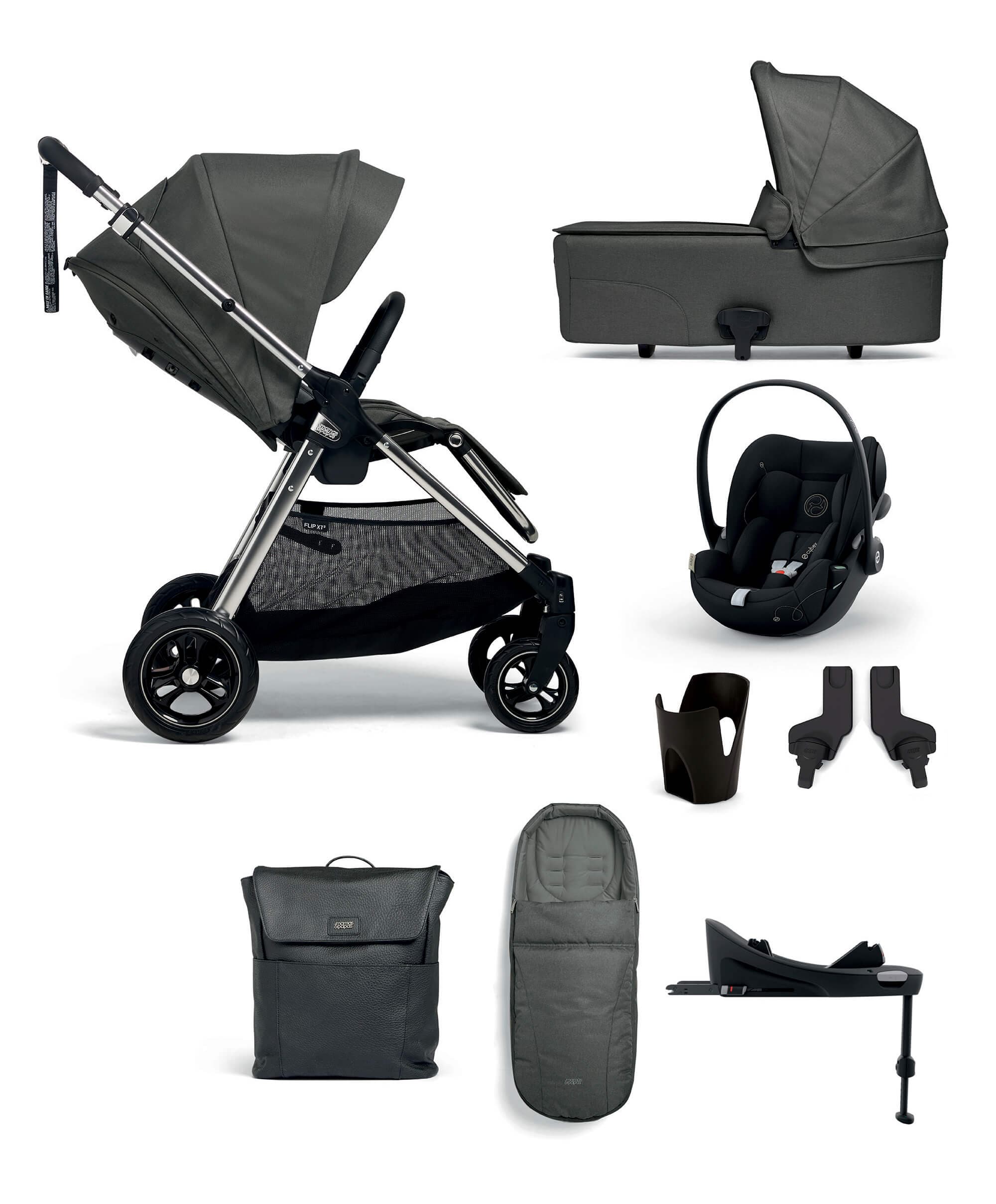 Flip XT³ Pushchair Complete Bundle with Cybex Cloud G Car Seat & Base (8 Pieces) - Harbour Grey