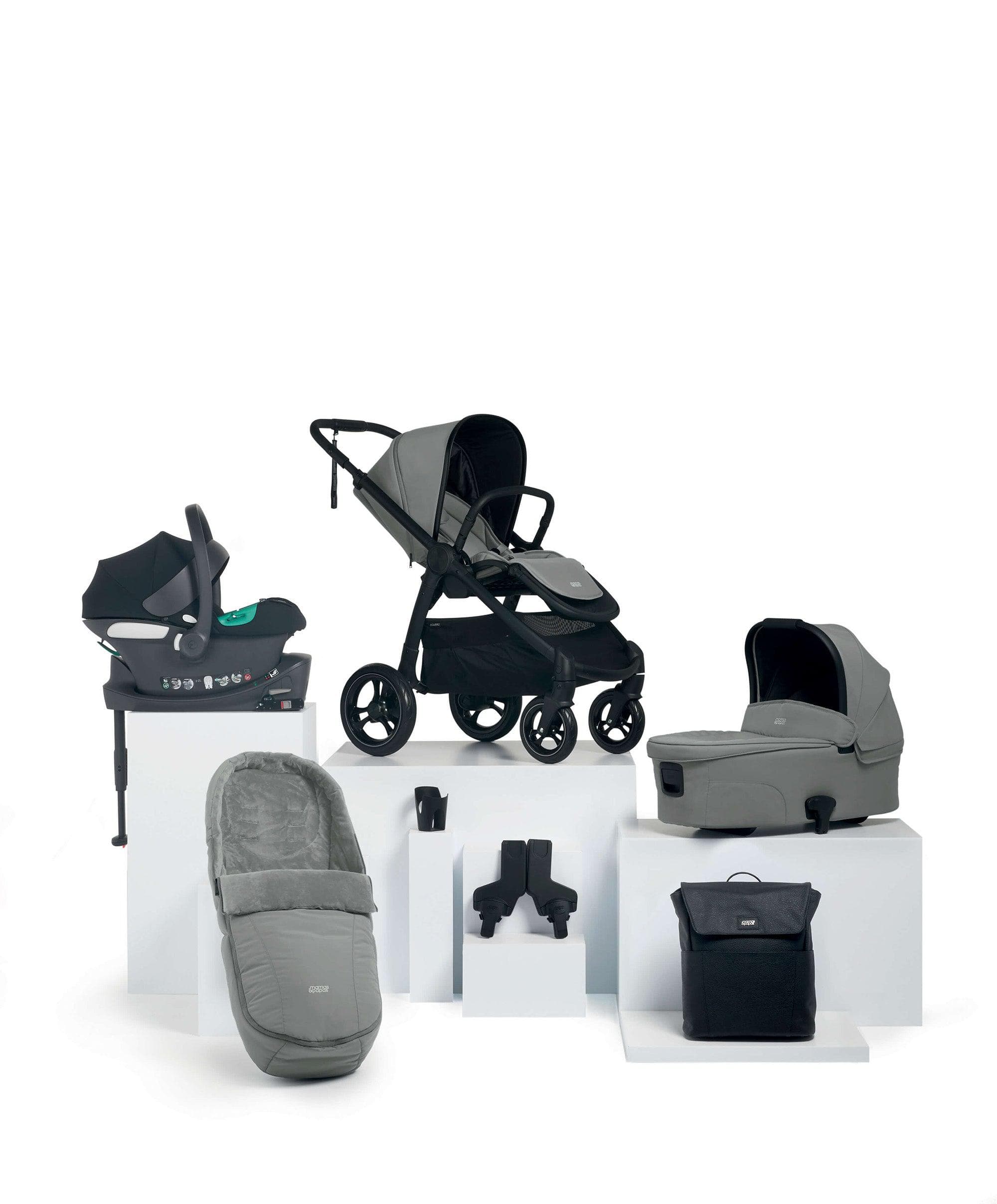 Ocarro Pushchair Complete Bundle with Cybex Aton B2 Car Seat & Base (7 Pieces) - Flint Grey