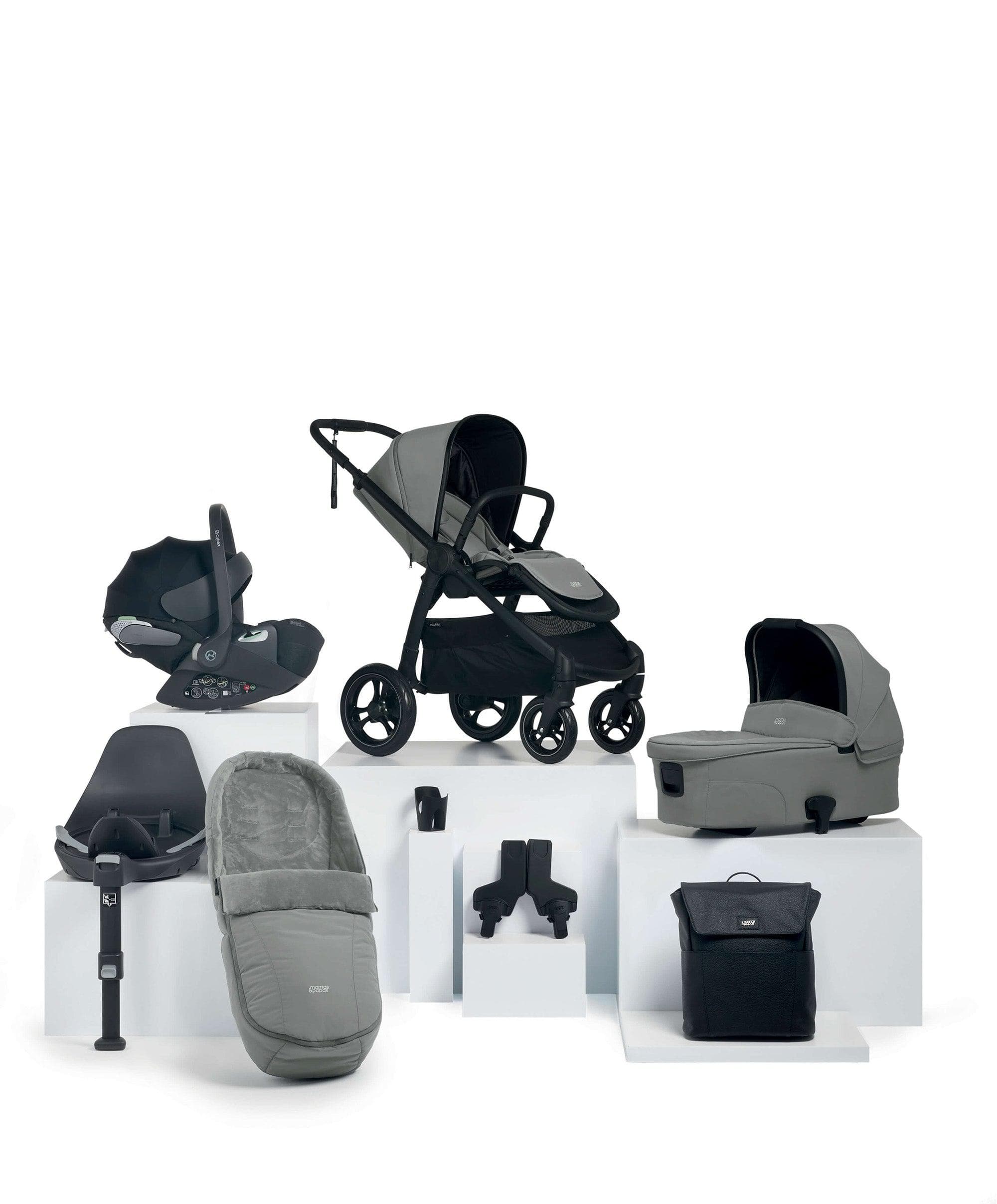 Ocarro Pushchair Complete Bundle with Cybex Cloud T Car Seat & Base (8 Pieces) - Flint Grey