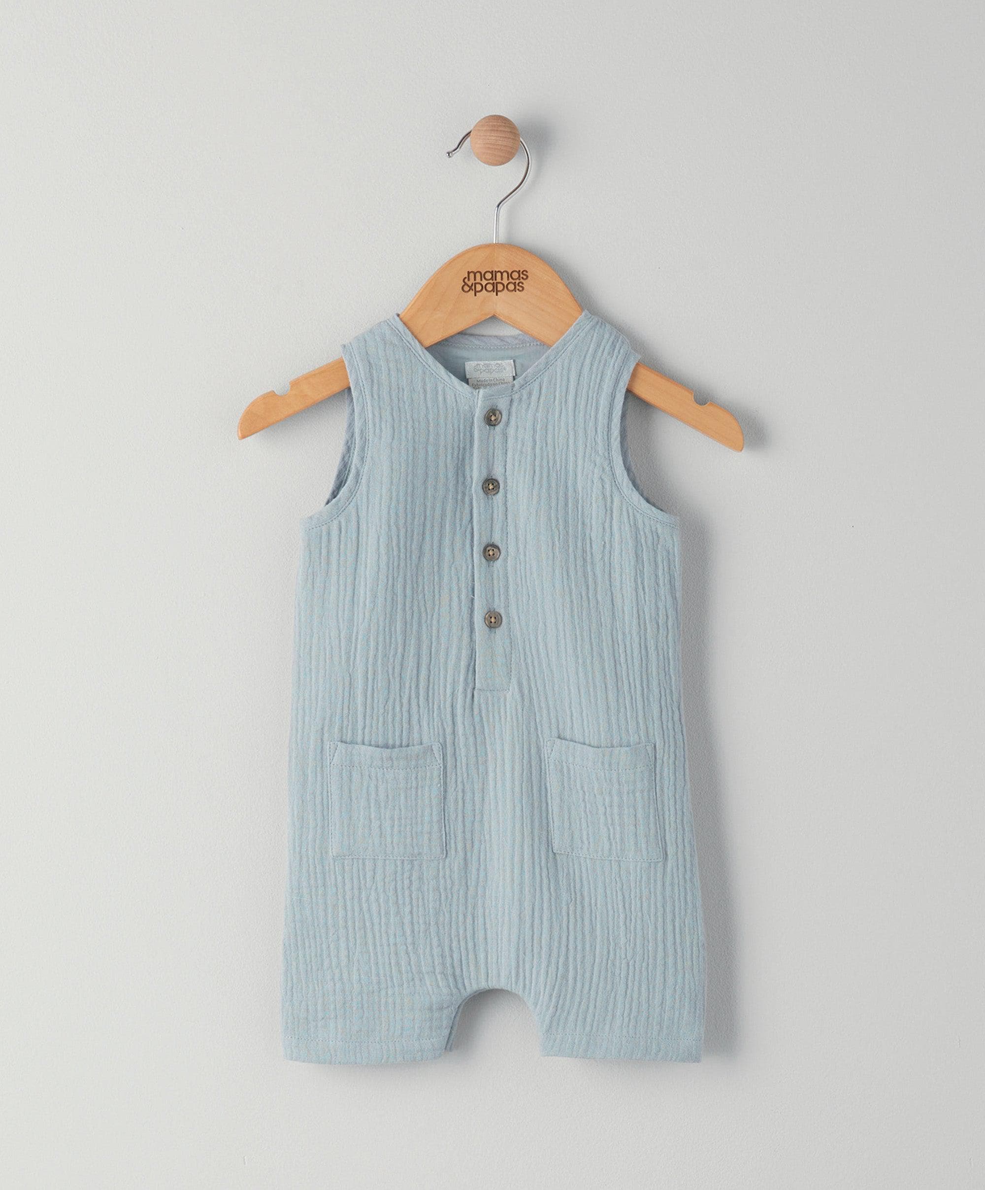 Blue Crinkle Sleeveless Romper