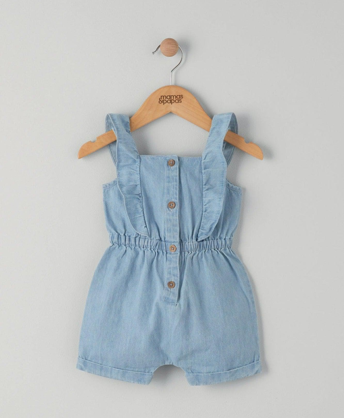 Blue Frilled Chambray Playsuit