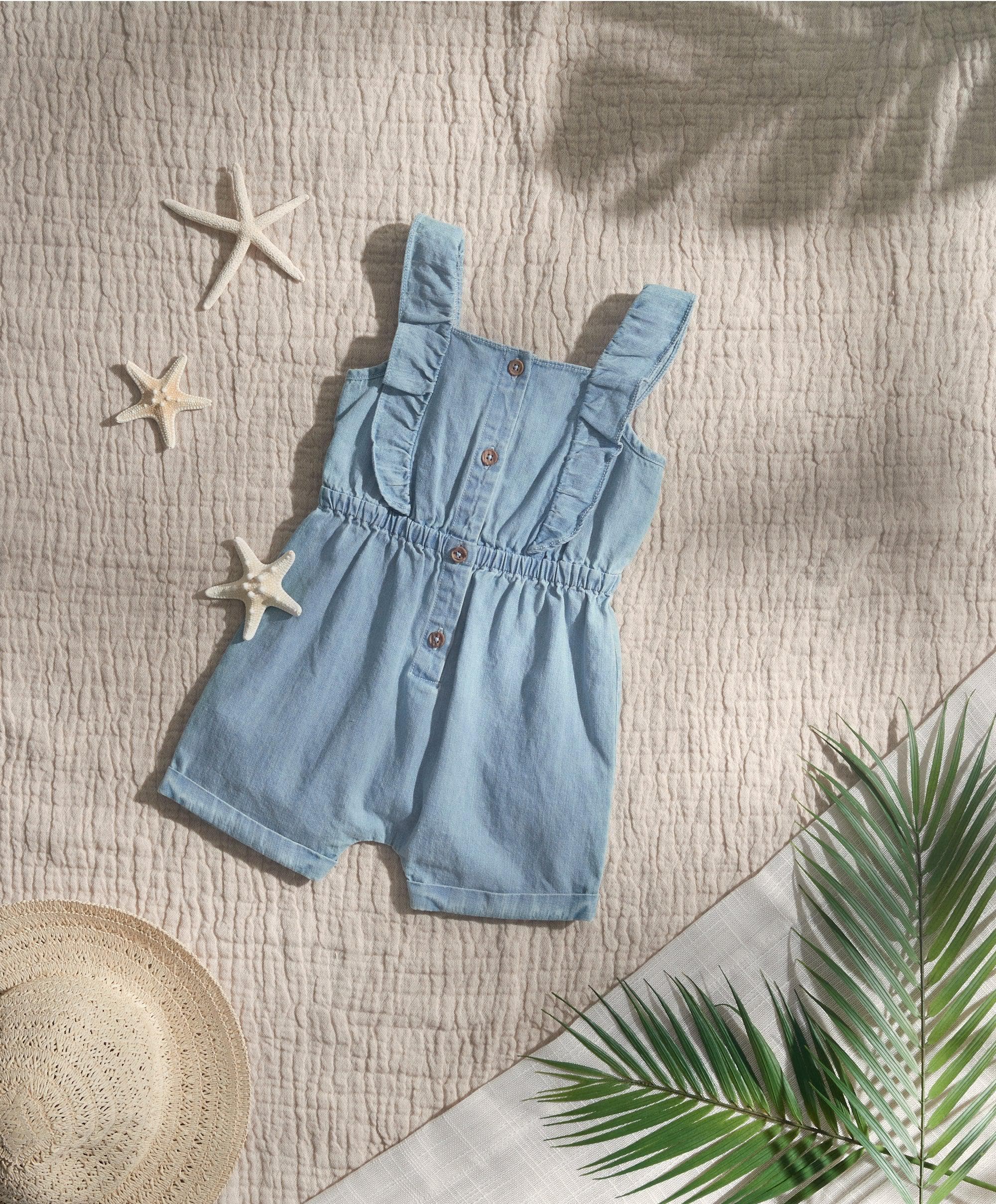 Blue Frilled Chambray Playsuit