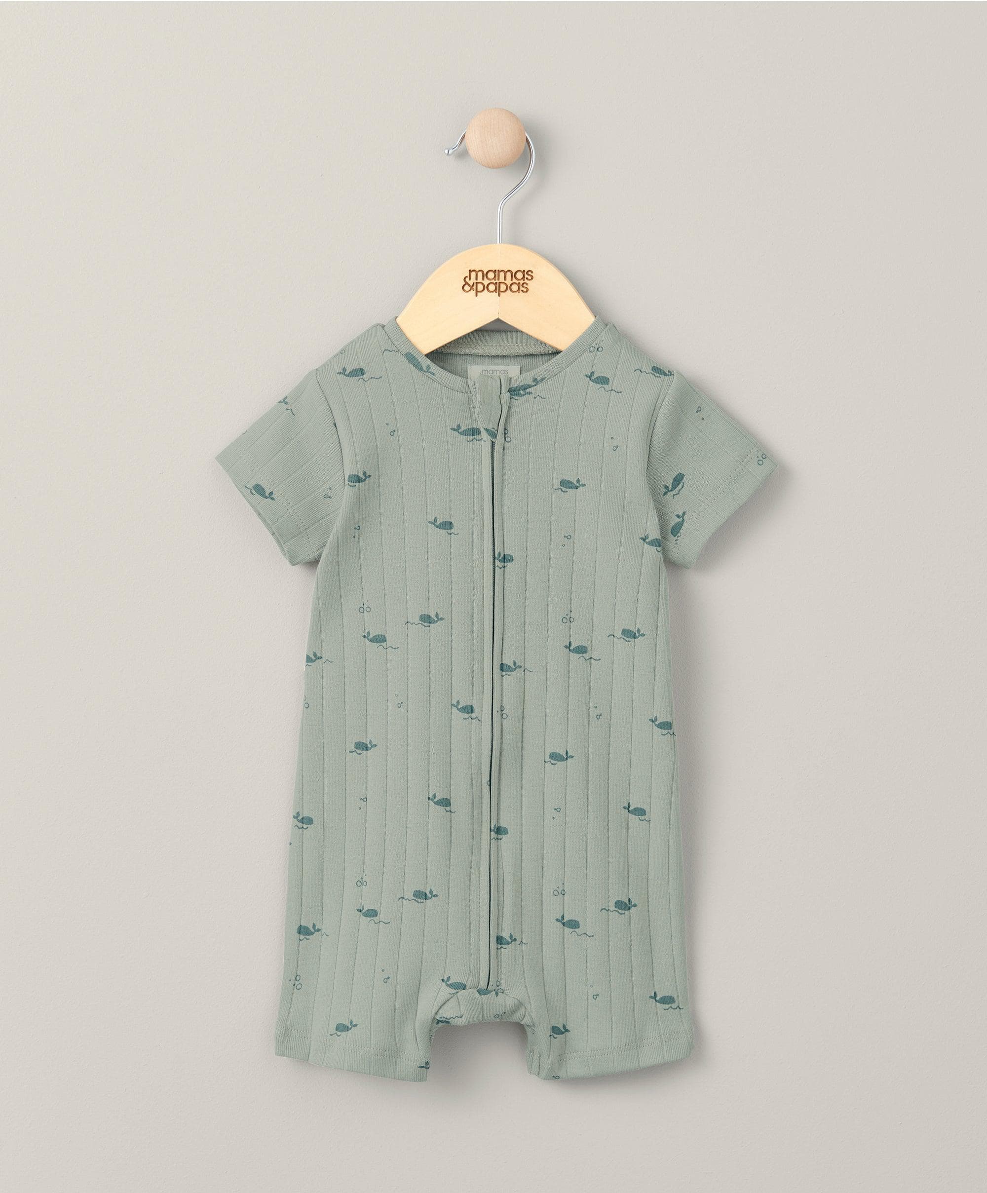 Whale Shortie Zip Romper - Green