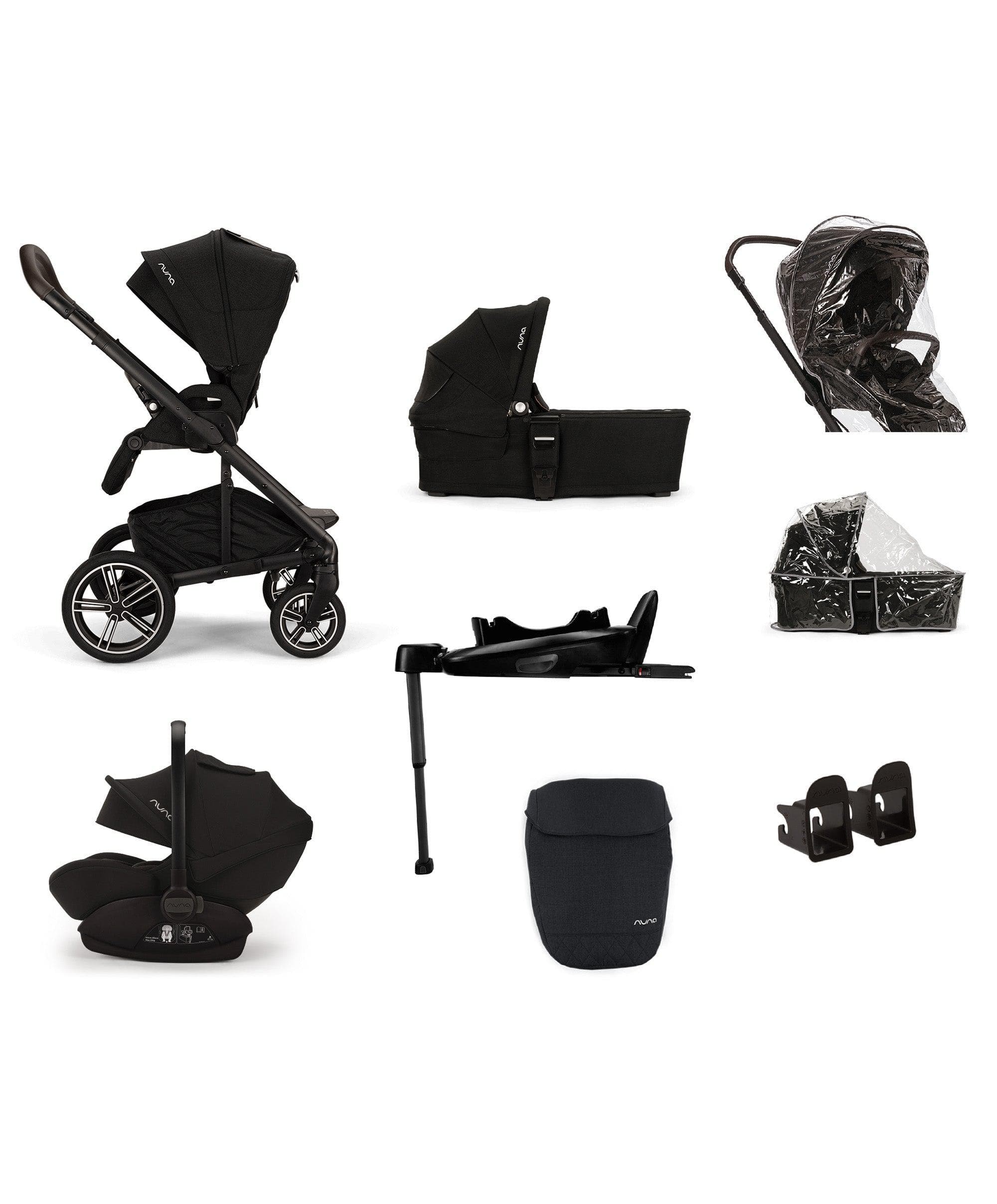 Nuna Mixx Next Pushchair 4 Piece Travel Bundle with ARRA Next Car Seat & Base - Caviar