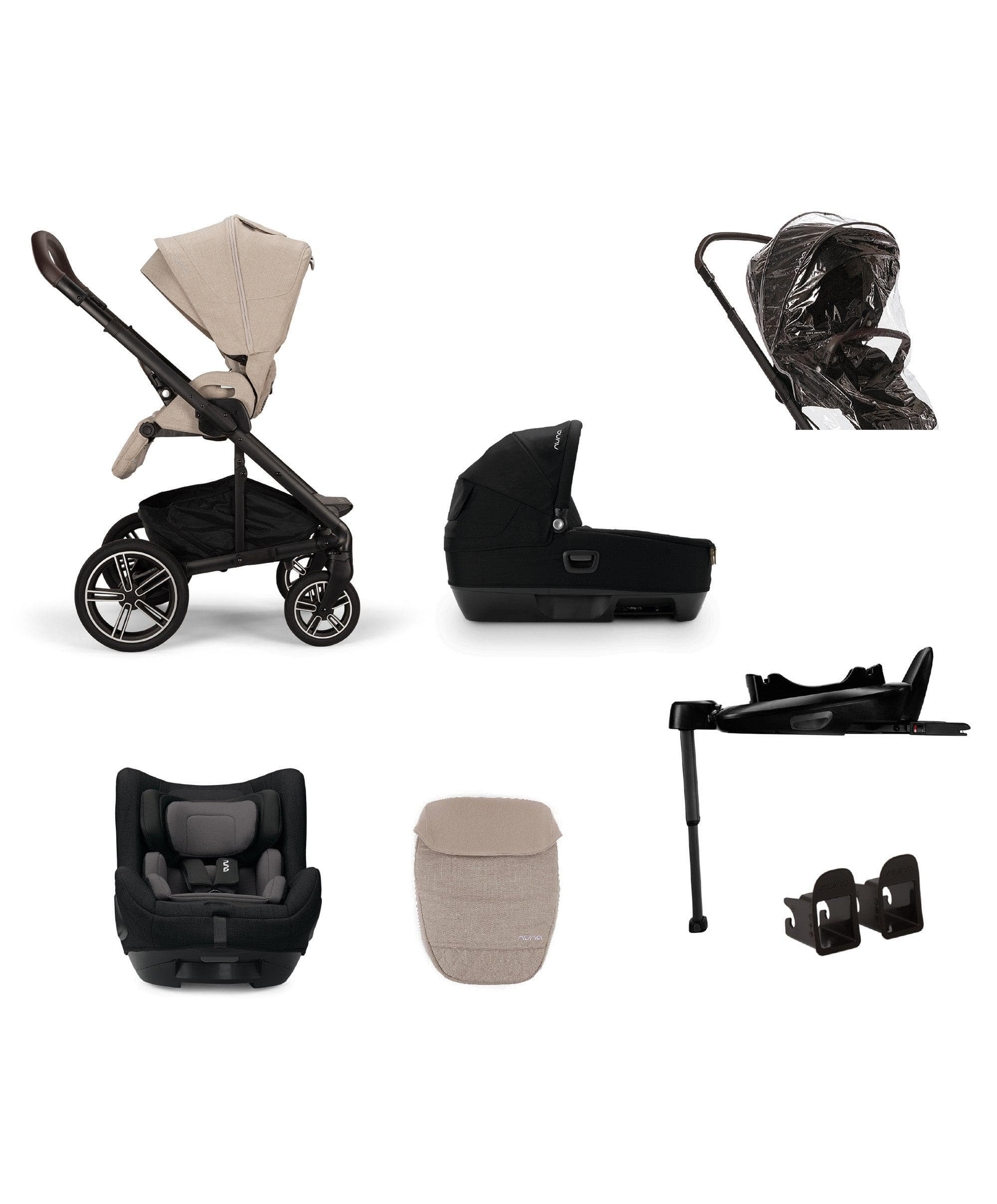 Nuna Mixx Next Pushchair 4 Piece Travel Bundle with TODL Next Car Seat & Base - Biscotti