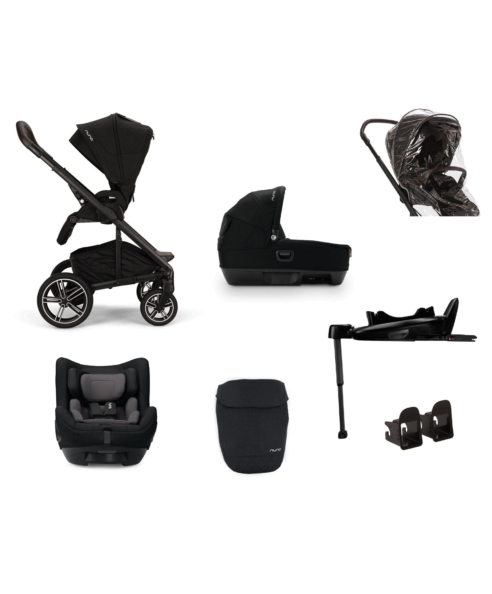 Nuna Mixx Next Pushchair 4 Piece Travel Bundle with TODL Next Car Seat & Base - Caviar