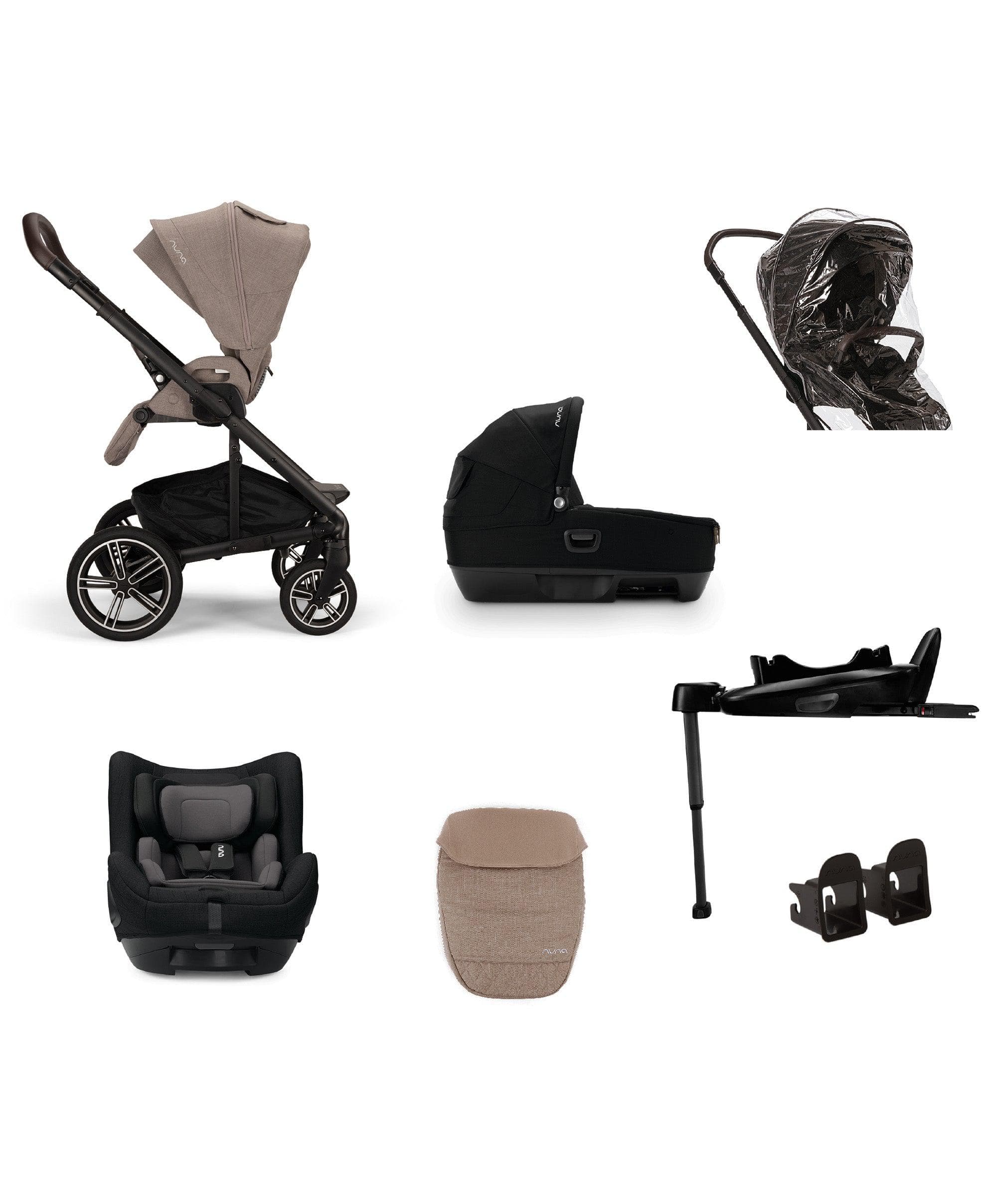 Nuna Mixx Next Pushchair 4 Piece Travel Bundle with TODL Next Car Seat & Base - Cedar