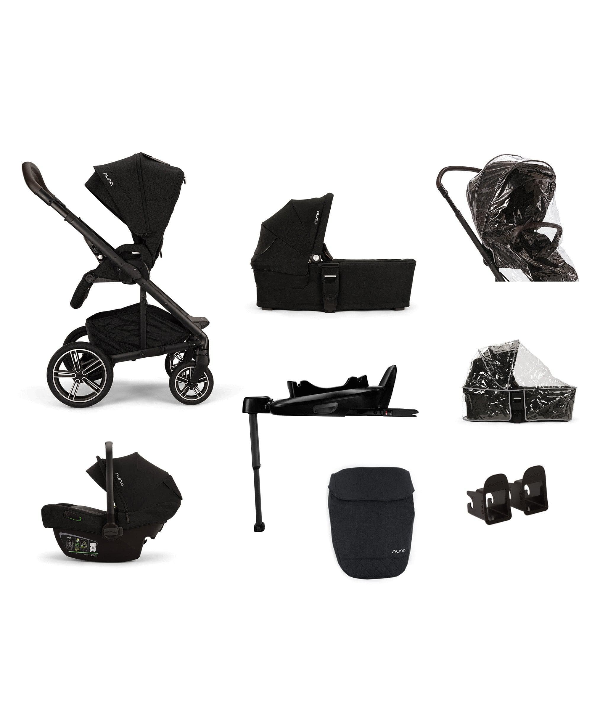 Nuna Mixx Next Pushchair 5 Piece Travel Bundle with PIPA Next Car Seat & Base - Caviar