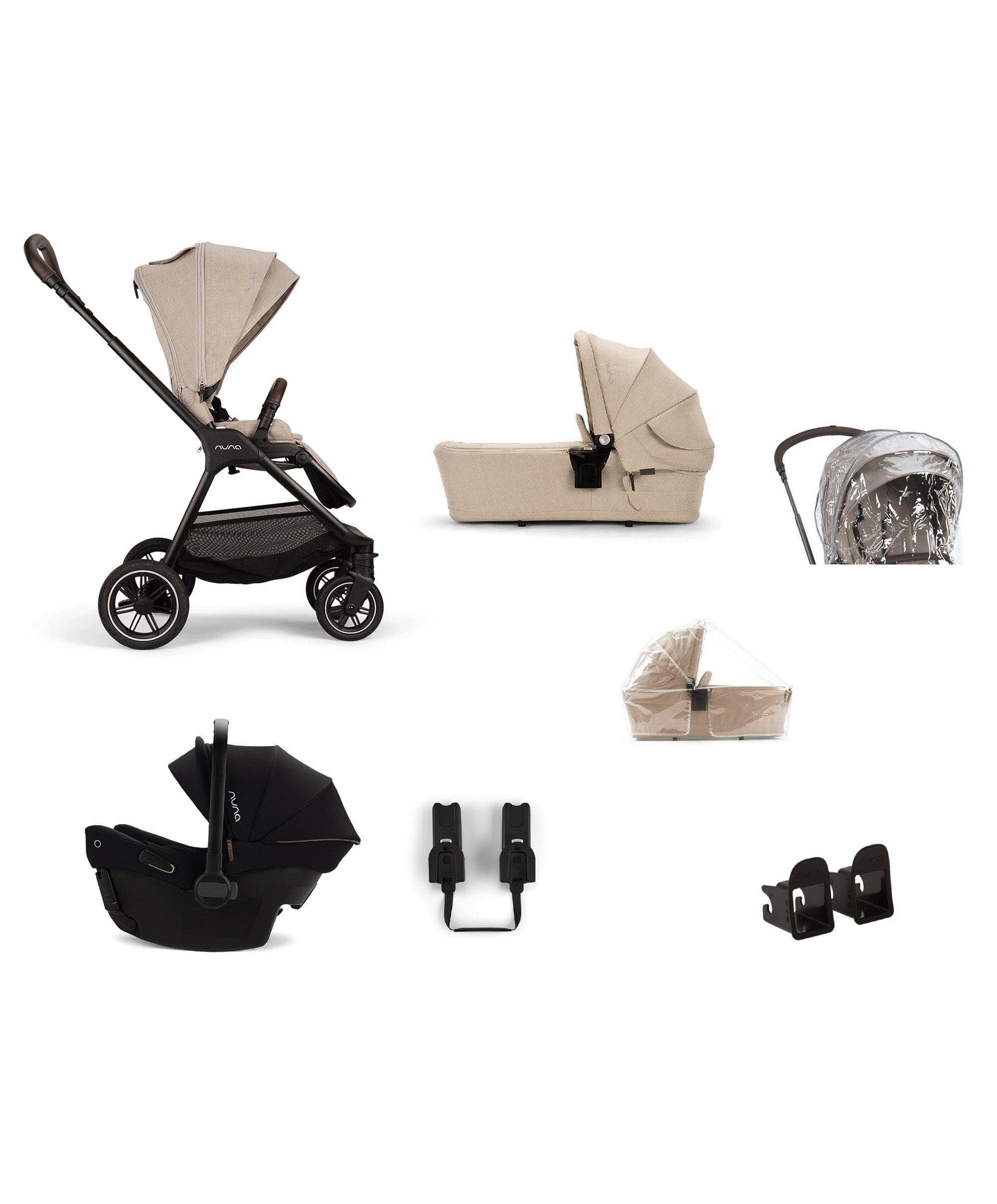 Nuna Triv Next Pushchair 3 Piece Travel Bundle with PIPA Urbn Infant Car Seat - Biscotti