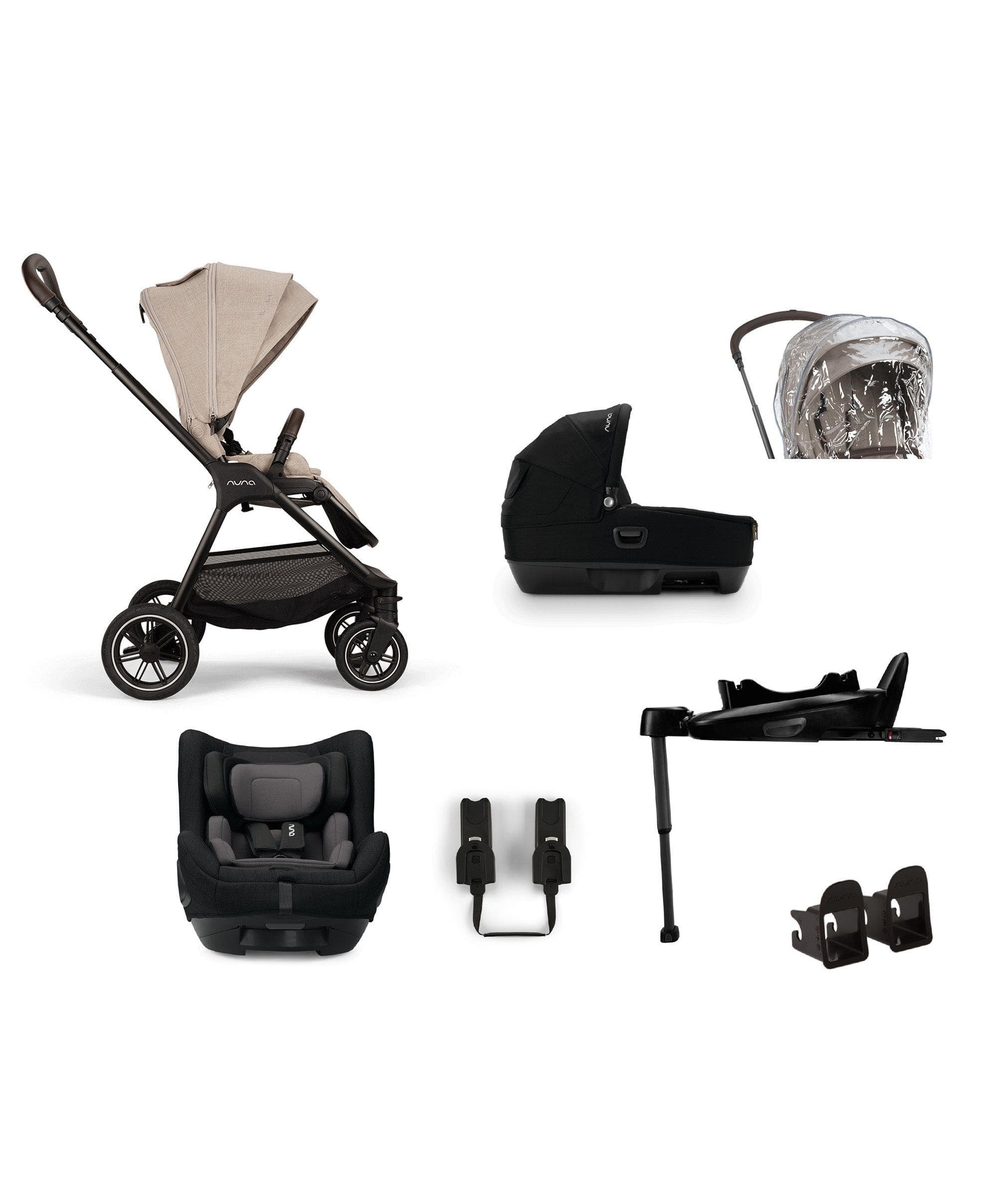 Nuna Triv Next Pushchair 4 Piece Travel Bundle with TODL Next Car Seat & Base - Biscotti