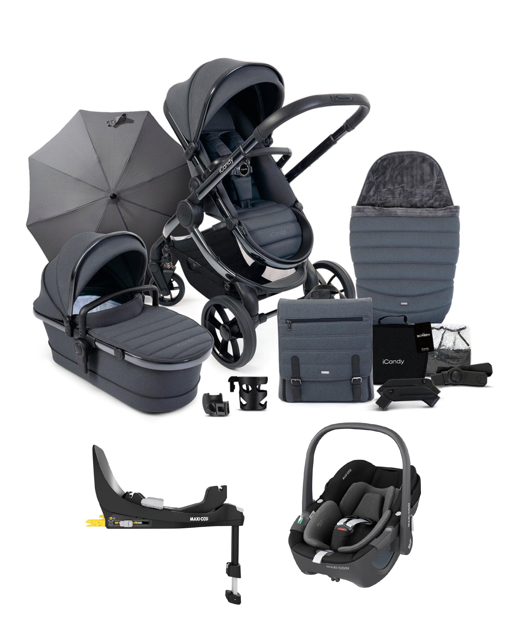 iCandy Peach 7 Complete Pushchair Bundle with Maxi-Cosi Pebble 360 Car Seat & Base - Dark Grey