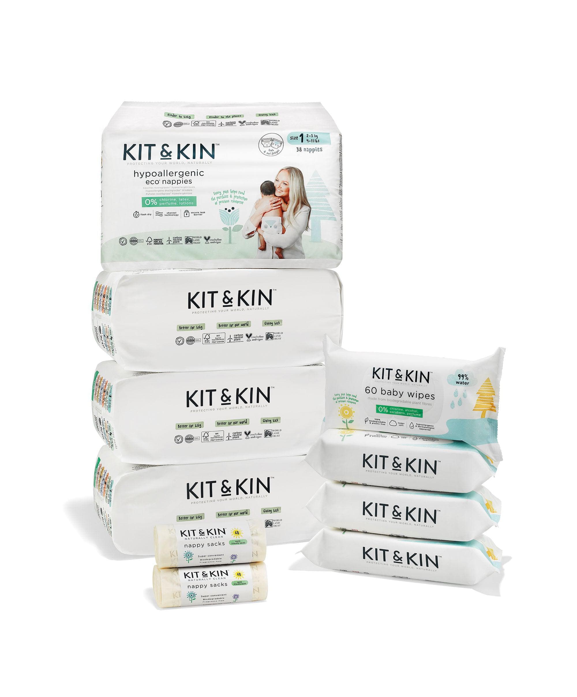 Kit & Kin Eco Nappies Essential Starter Pack - Size 1