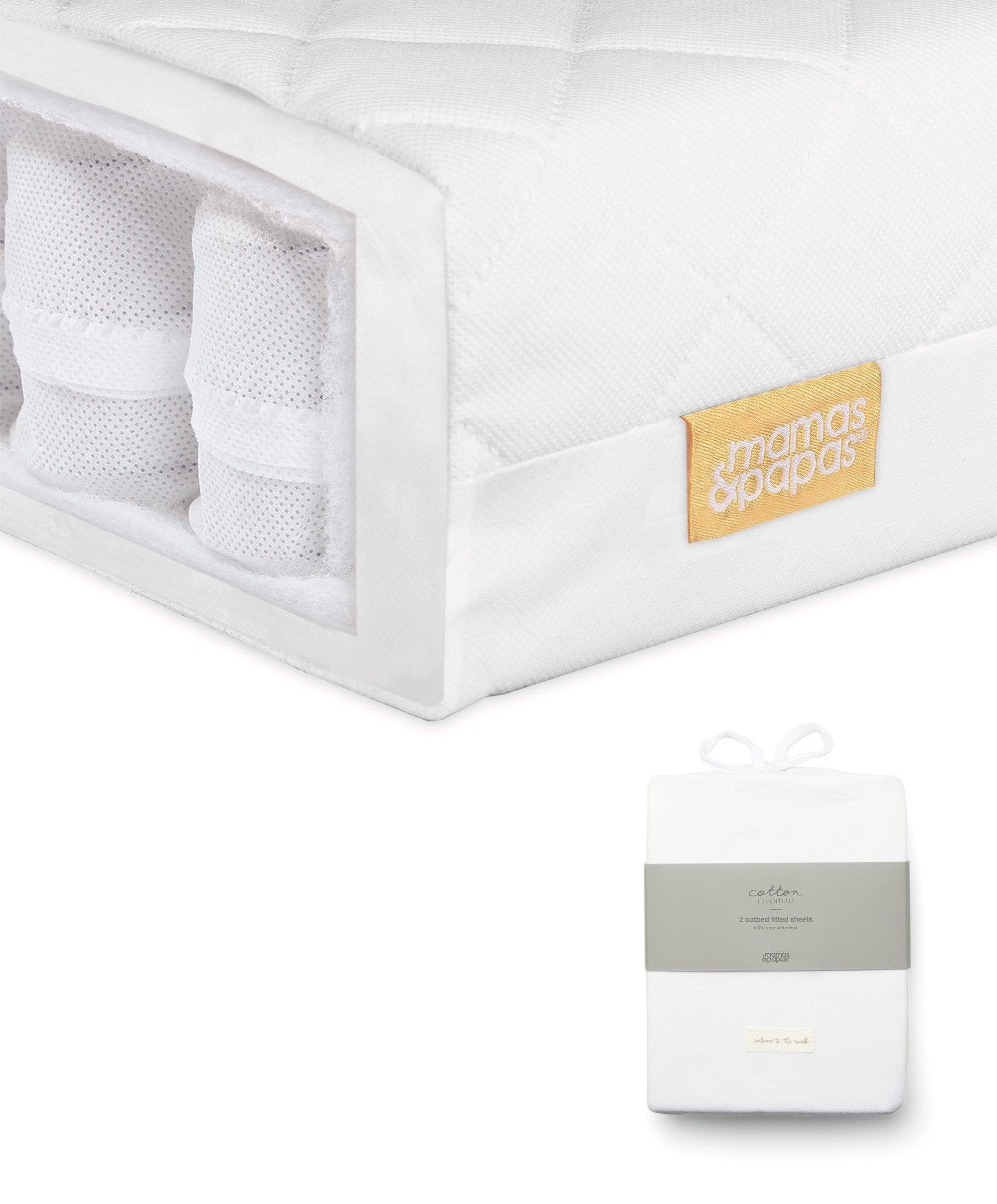 Essential Pocket Spring Cotbed Mattress and Fitted Sheets (Pack of 2) Bundle