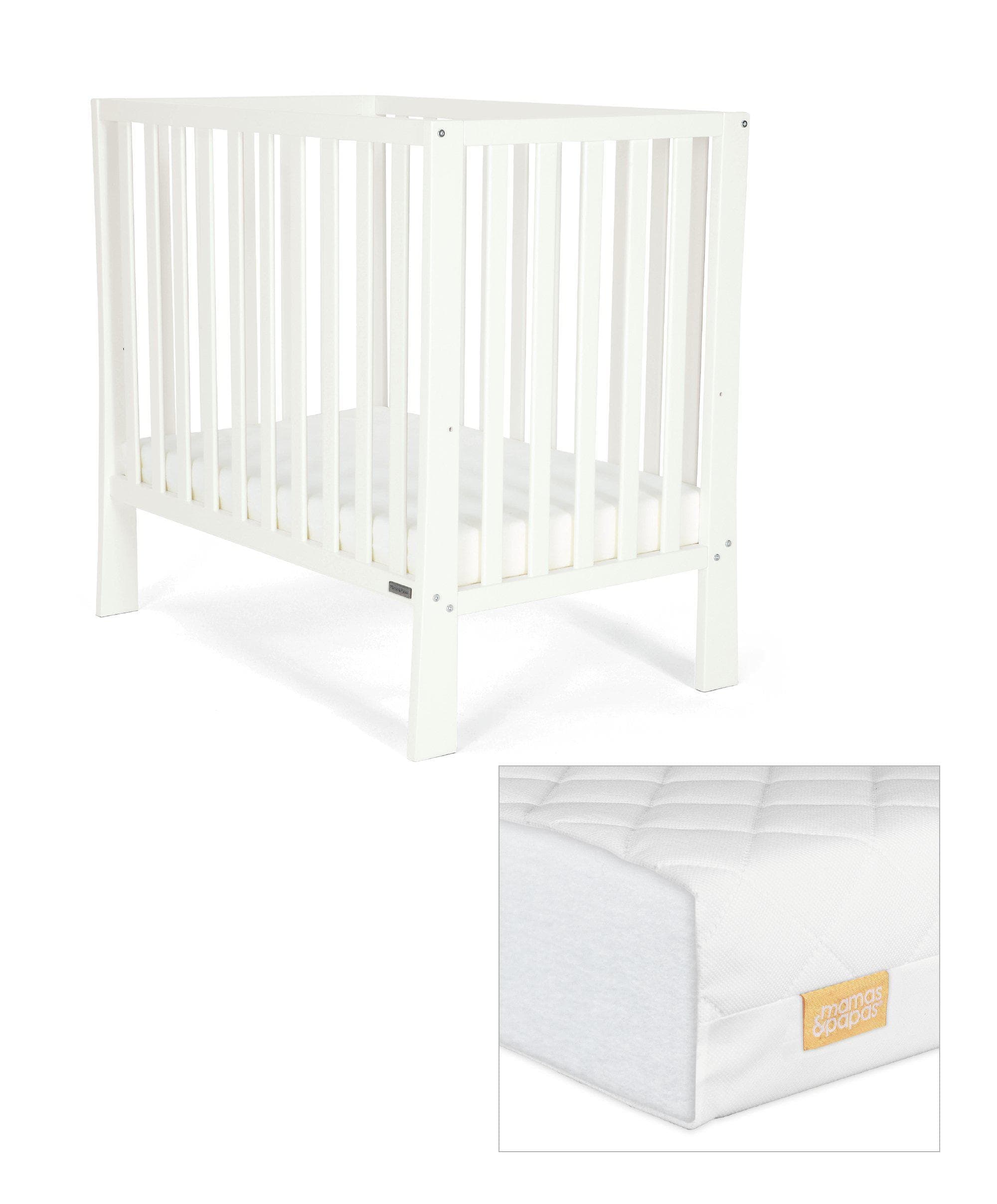 Petite Baby Cot in Pure White & Small Essential Fibre Mattress Bundle