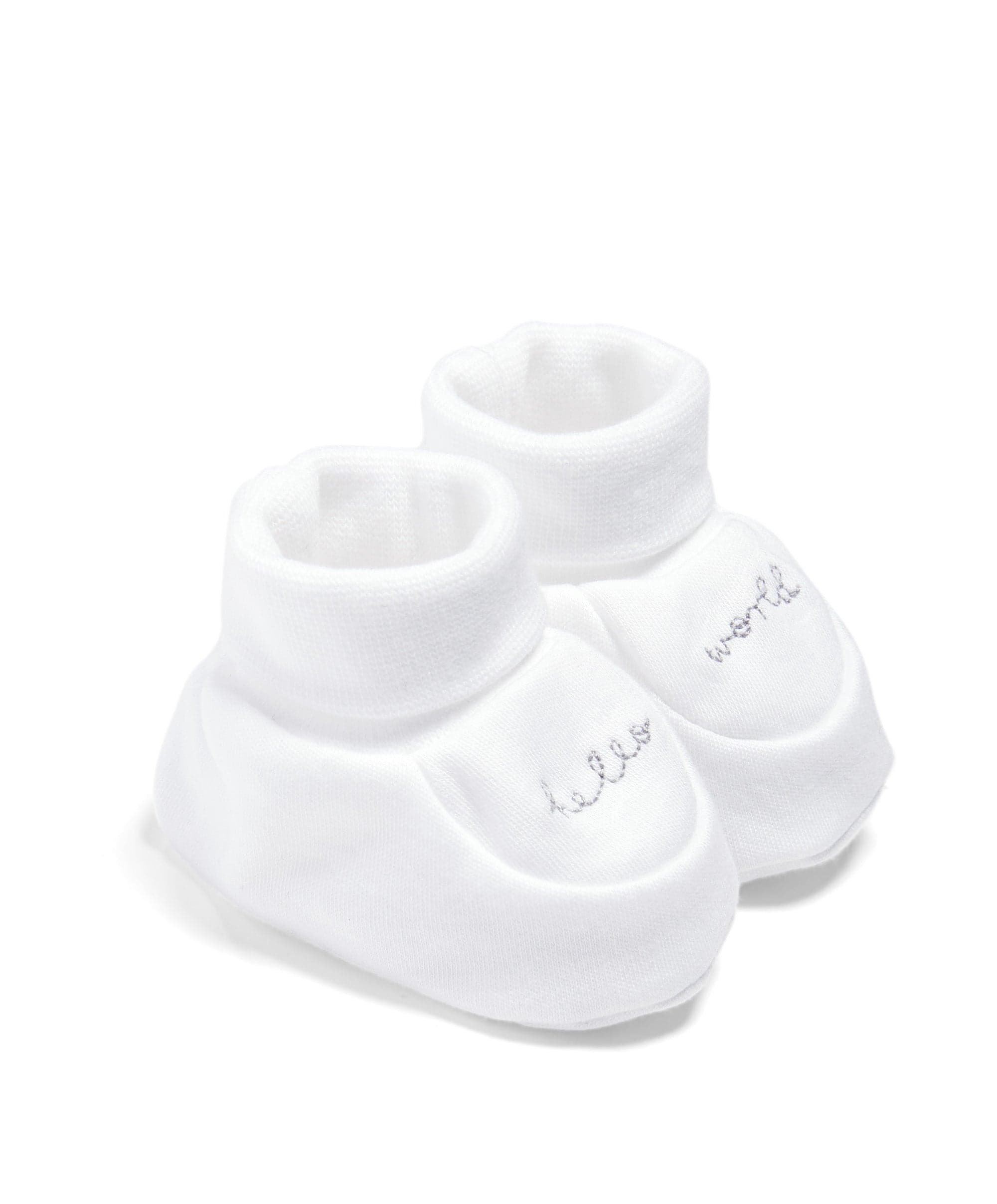 Hello World Baby Booties - White