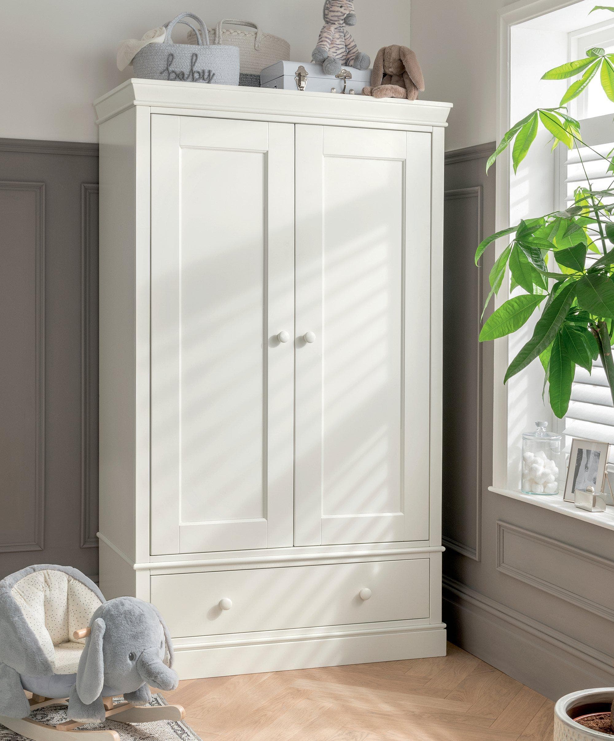 Oxford Nursery Wardrobe with Storage Drawer - Pure White